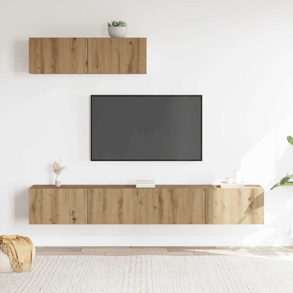 3-Tlg. Tv-Schrank-Set Wandmontage Artisan-Eiche Holzwerkstoff