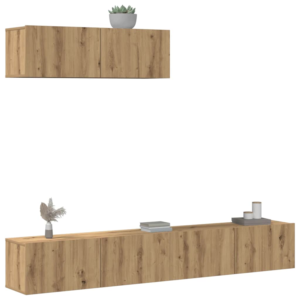 3-Tlg. Tv-Schrank-Set Wandmontage Artisan-Eiche Holzwerkstoff