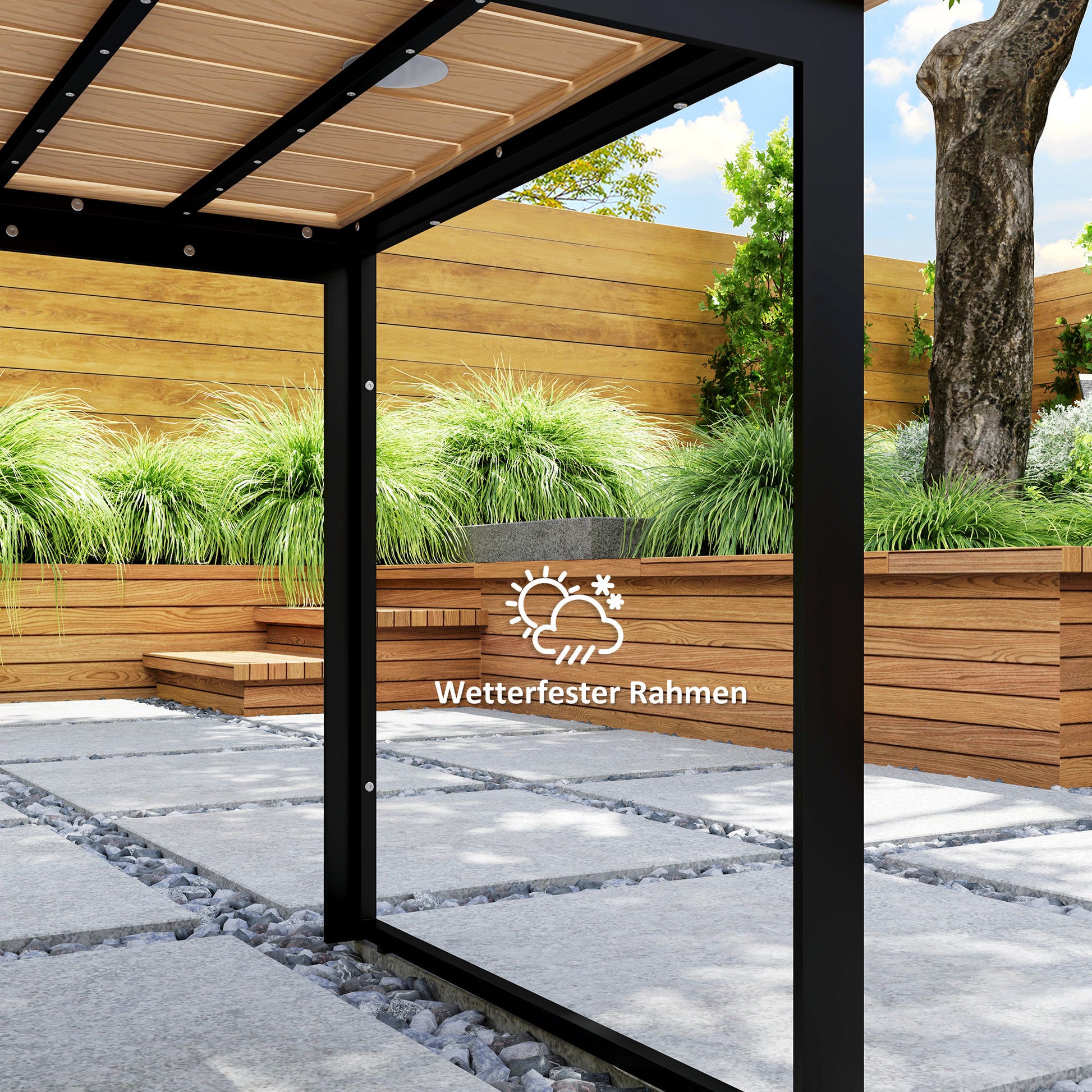 Gartentisch für 6 Personen 160 x 80 cm Wetterfest Balkontisch mit Lamellen-Tischplatte