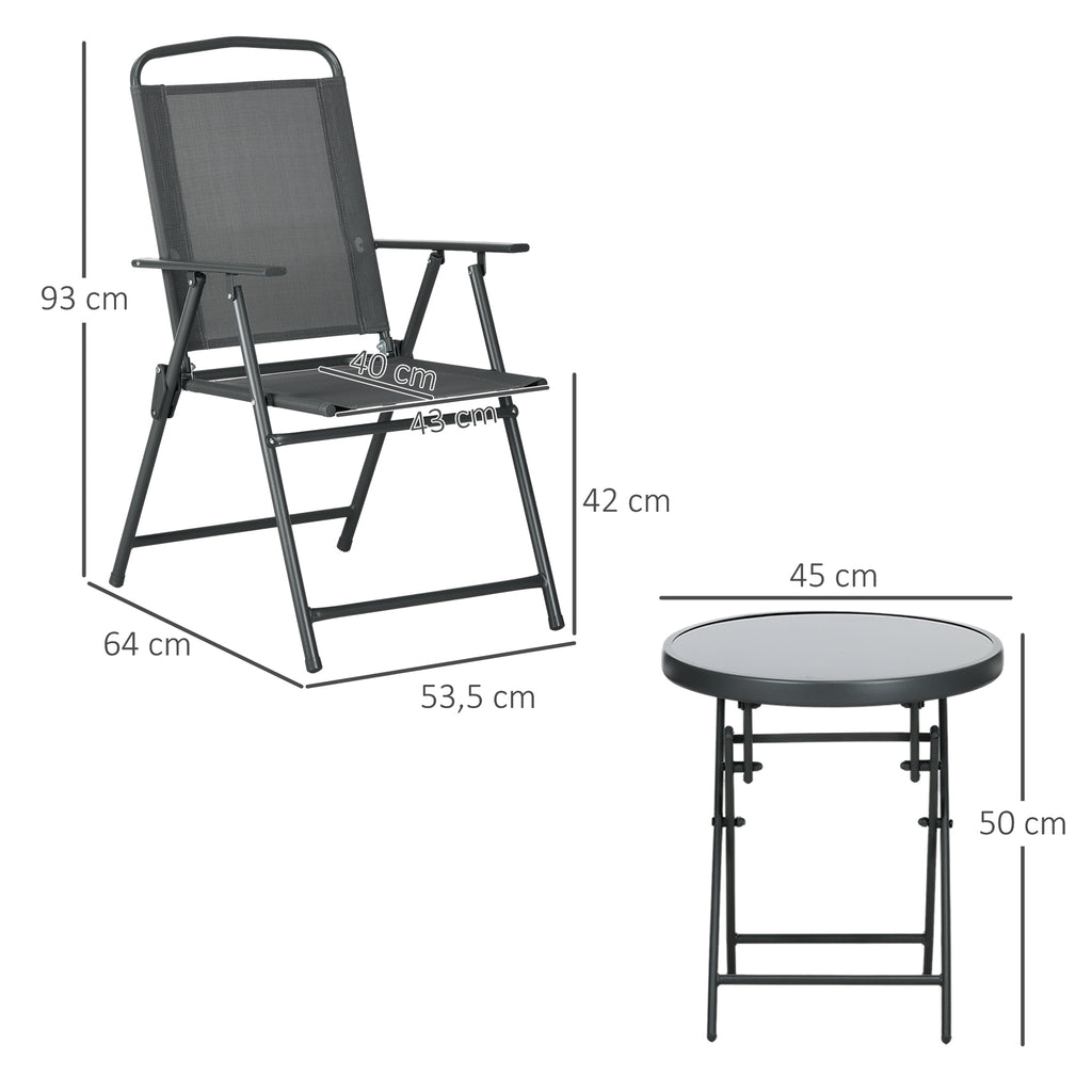 Bistro-Set 3-teilig aus Metall Wetterfest Gartenmöbel Set mit klappbar Glastisch Gartenstühlen