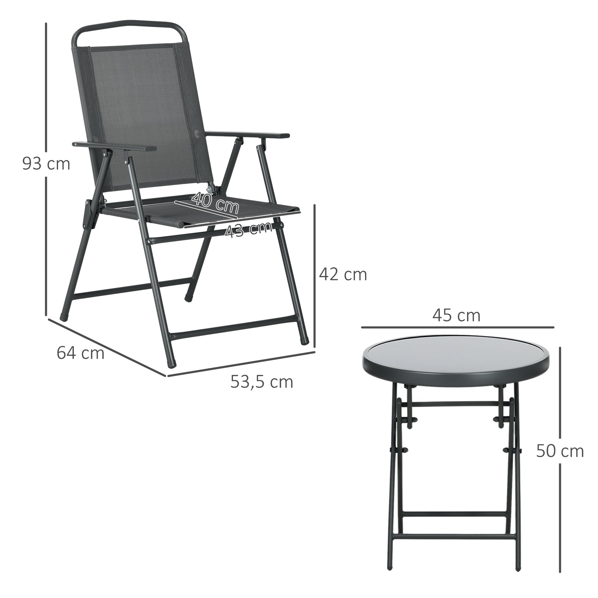 Bistro-Set 3-teilig aus Metall Wetterfest Gartenmöbel Set mit klappbar Glastisch Gartenstühlen