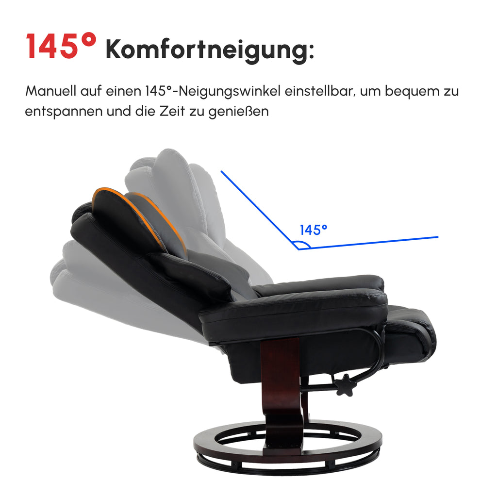 Relaxsessel mit Hocker, Liegefunktion, drehbar, bis 160 kg, Kunstleder, Metallrahmen