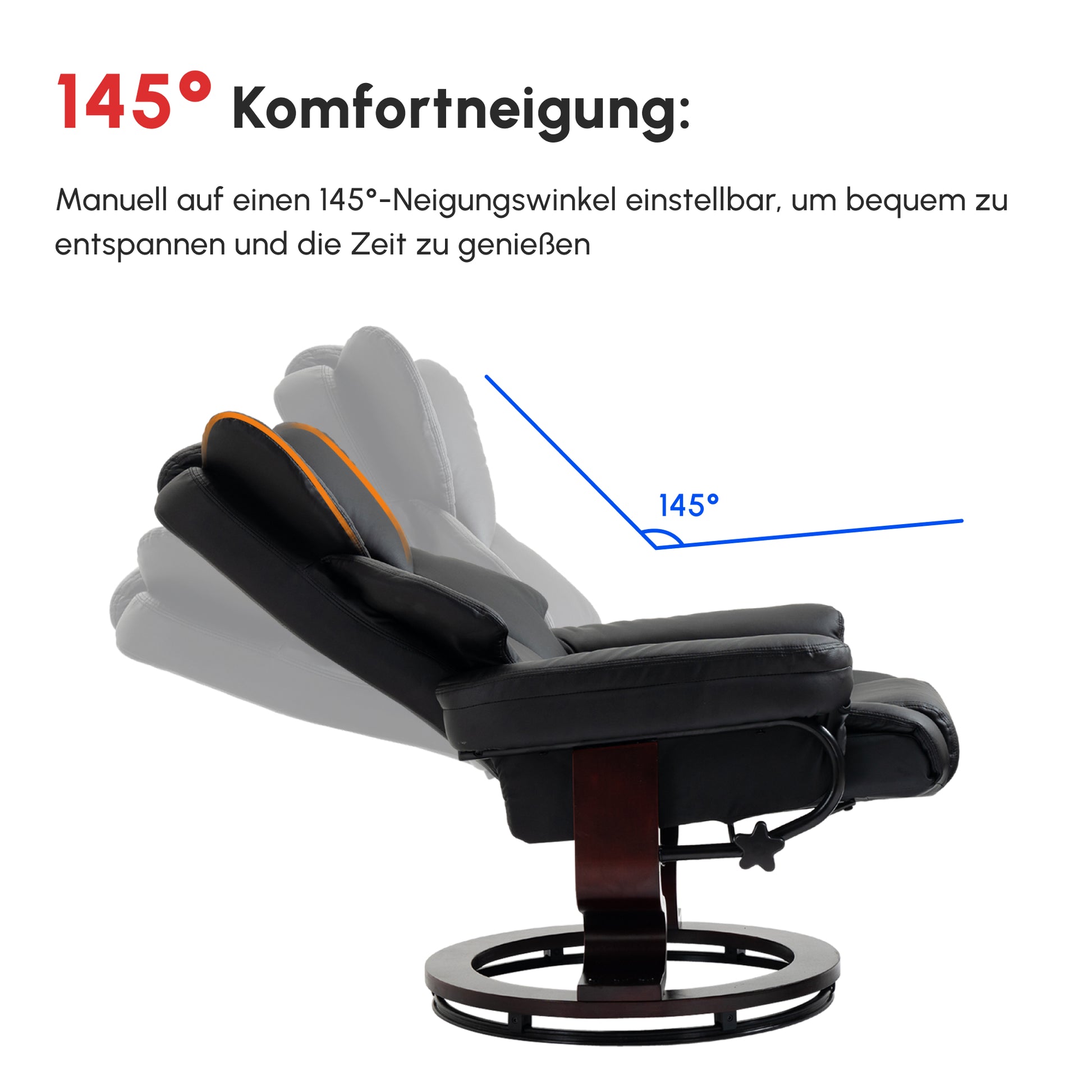 Relaxsessel mit Hocker, Liegefunktion, drehbar, bis 160 kg, Kunstleder, Metallrahmen
