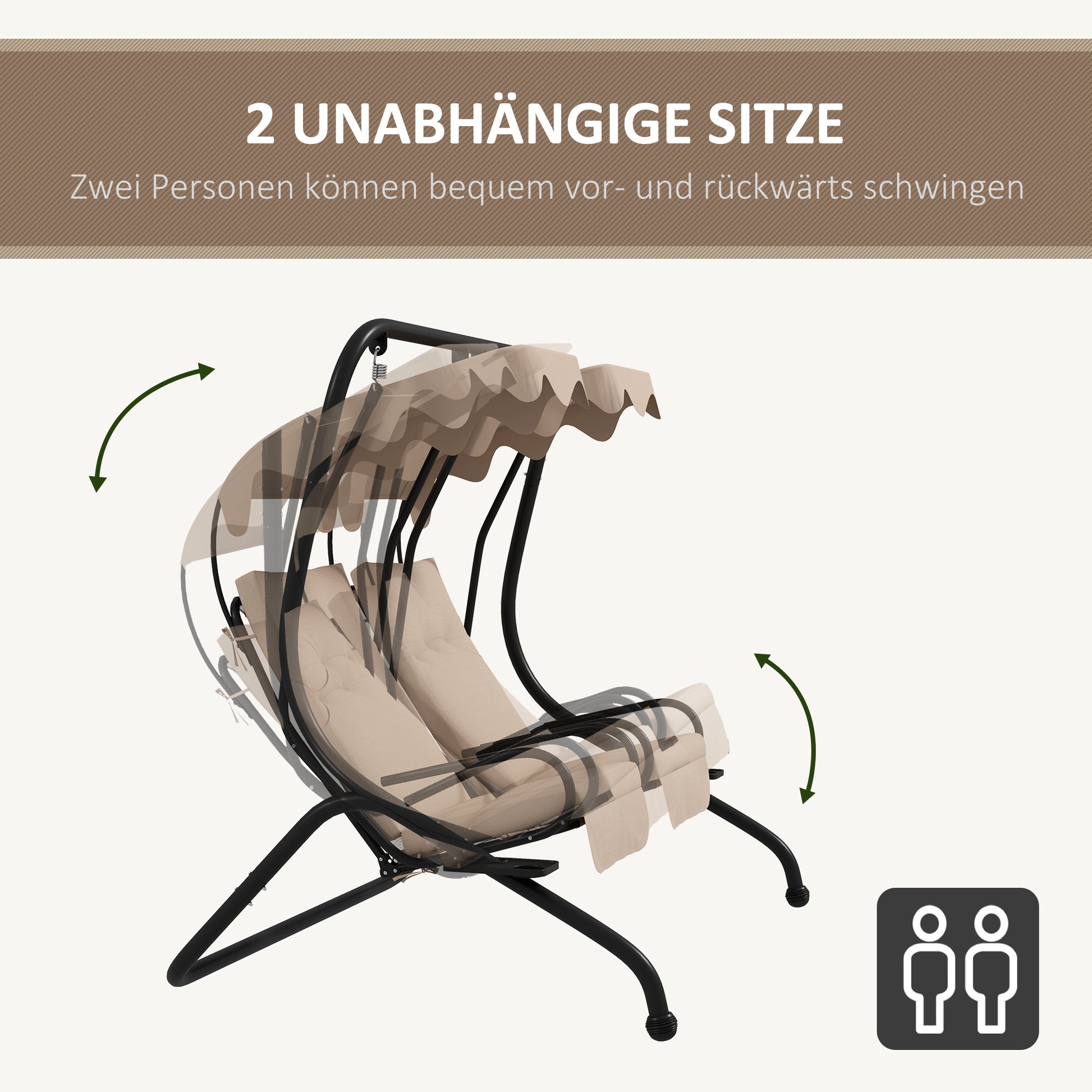 Gartenschaukel, wetterbeständig,2 getrennte Size, Getränkehalter, 170 cm x 136 cm x 170 cm