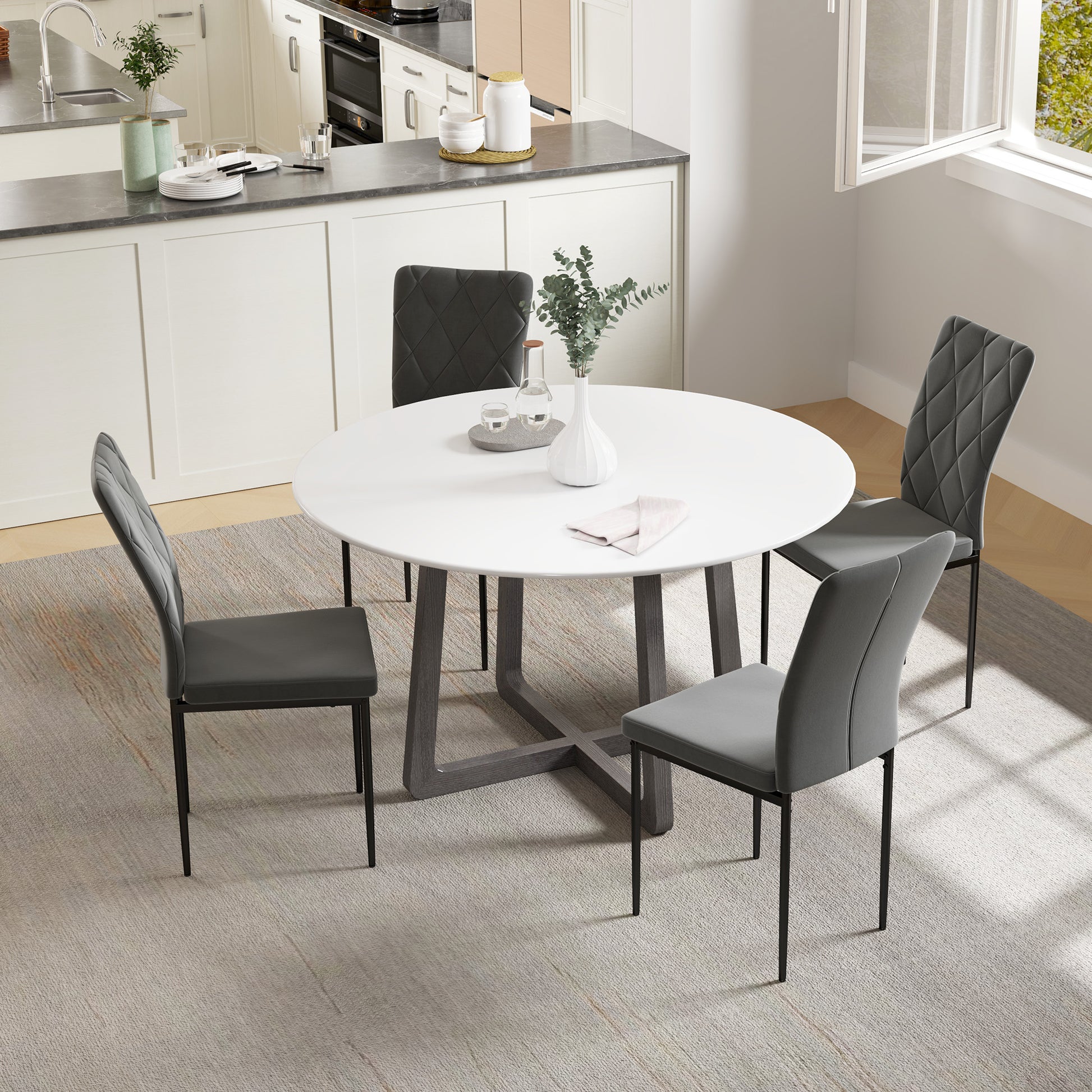 4er-Set Esszimmerstühle in Samtoptik, Moderne Polsterstühle mit Metallbeinen, für Esszimmer, Küche