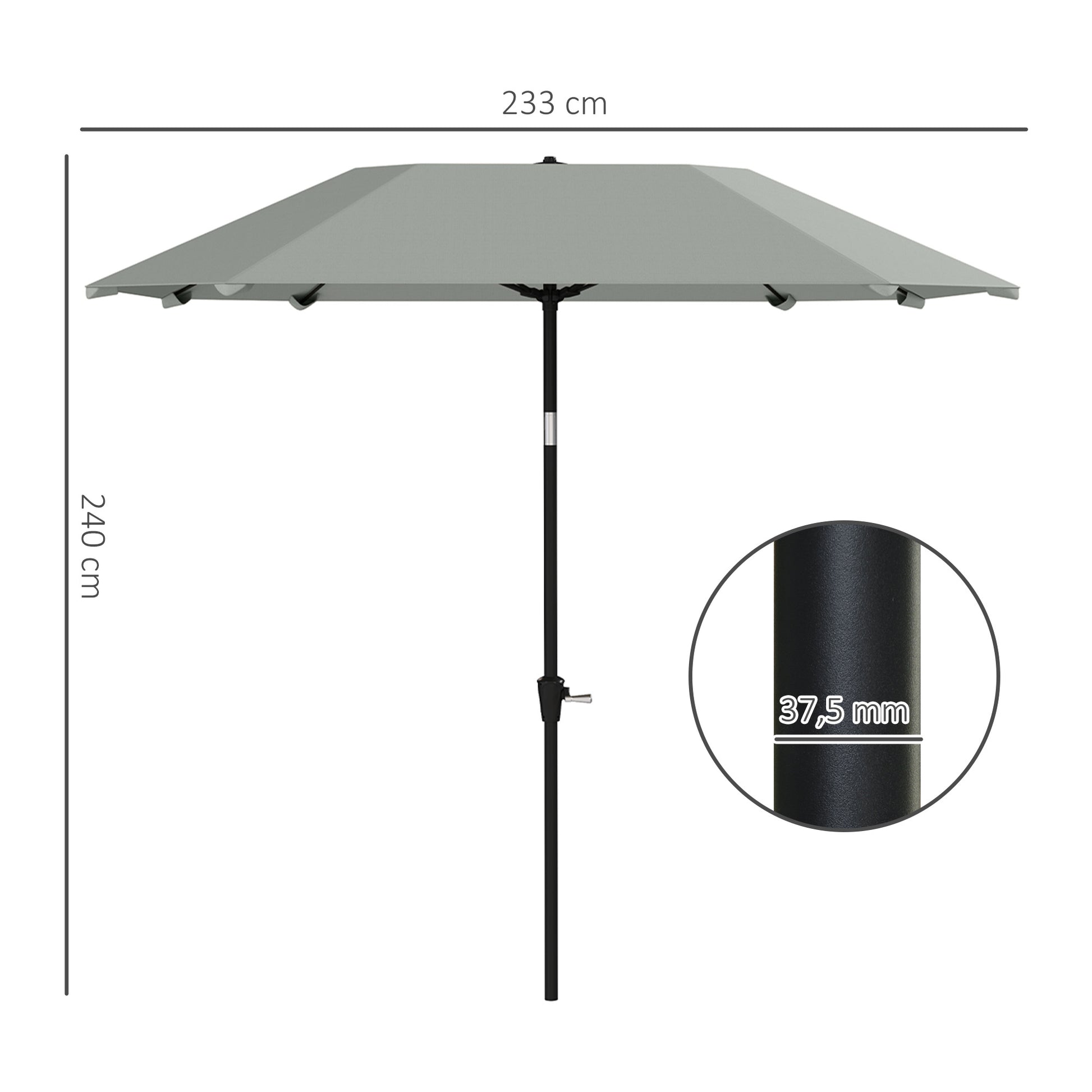 2,3 m Sonnenschirm ohne Basis, Verstellbar mit Kurbel, Polyester, Aluminium, Fiberglas