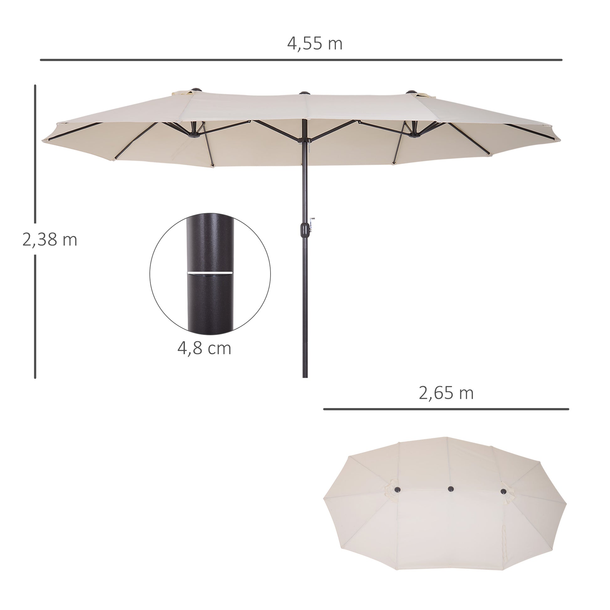 Sonnenschirm mit Handkurbel wetterbeständig 455 cm x 270 cm x 240 cm Stahl Polyester