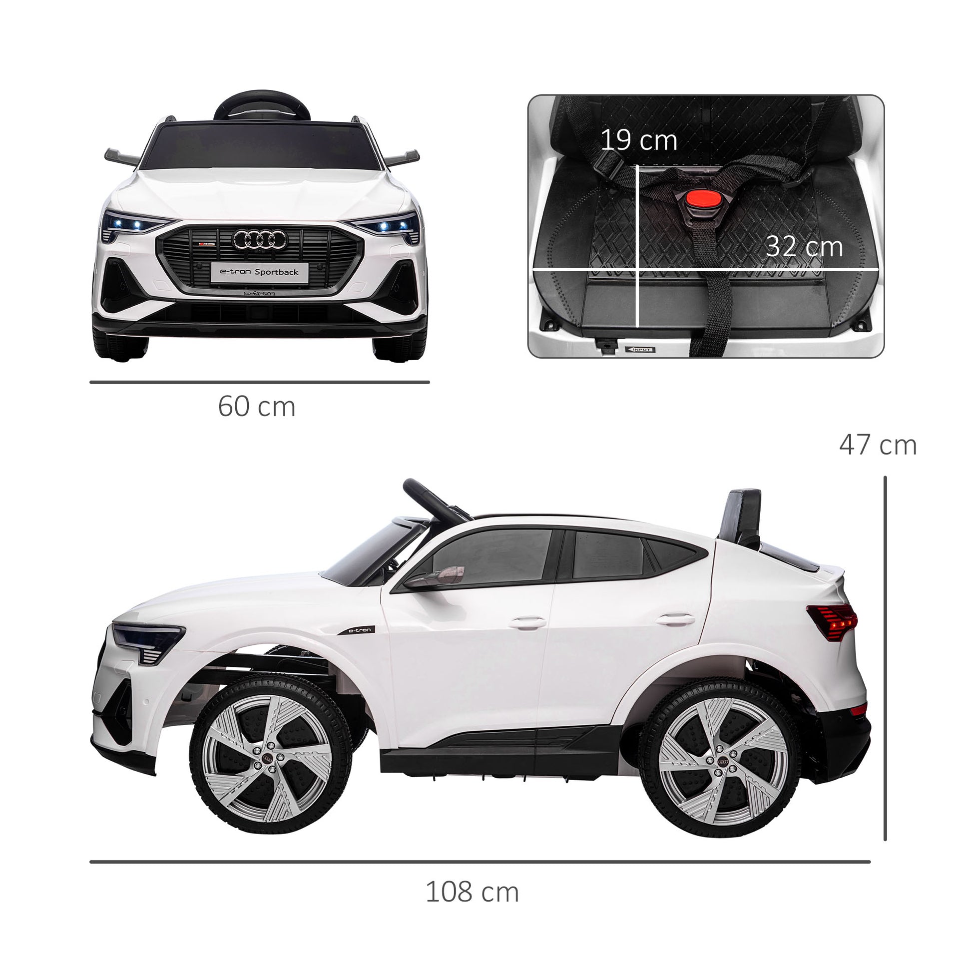 Elektro Kinderauto 12V Audi E-tron Elektroauto mit Fernbedienung, Sicherheitsgurt, Musik, 3-5 km/h