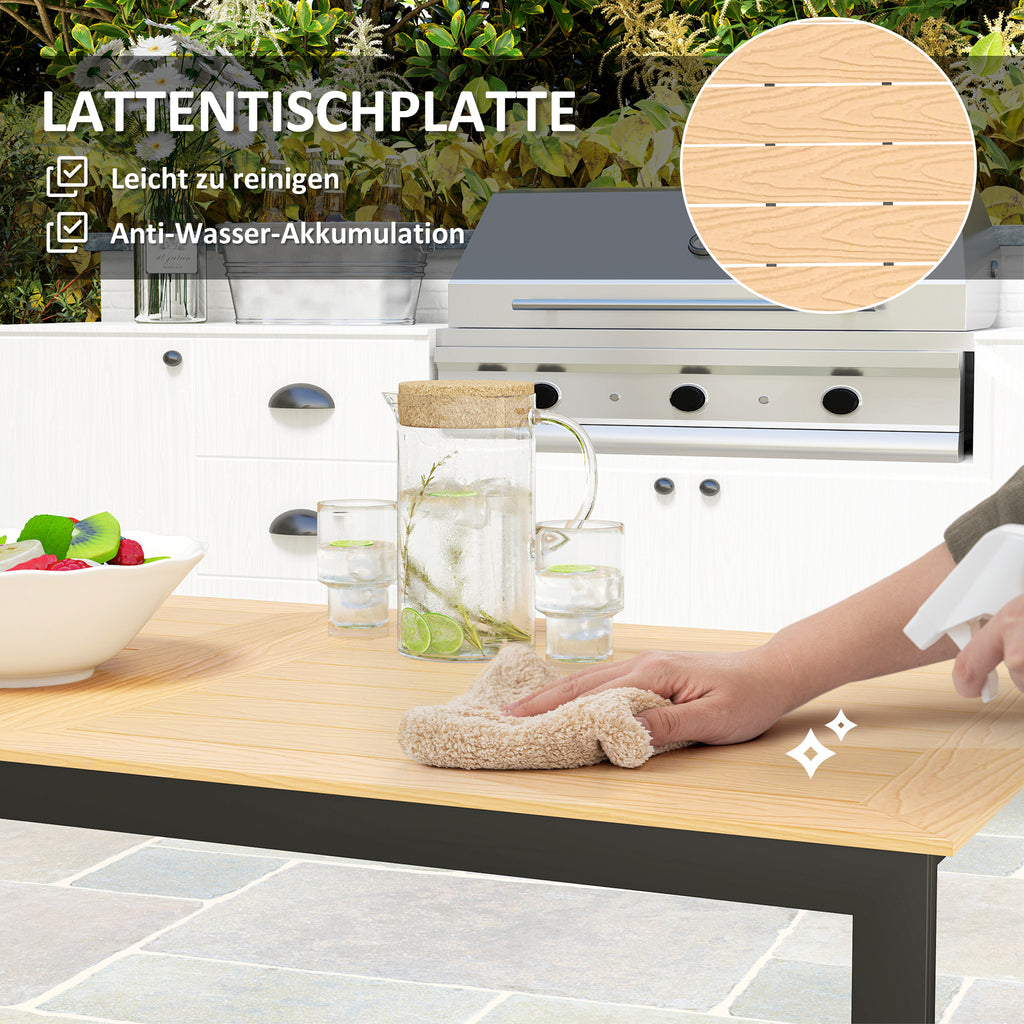 Gartentisch für 6 Personen 160 x 80 cm Wetterfest Balkontisch mit Lamellen-Tischplatte