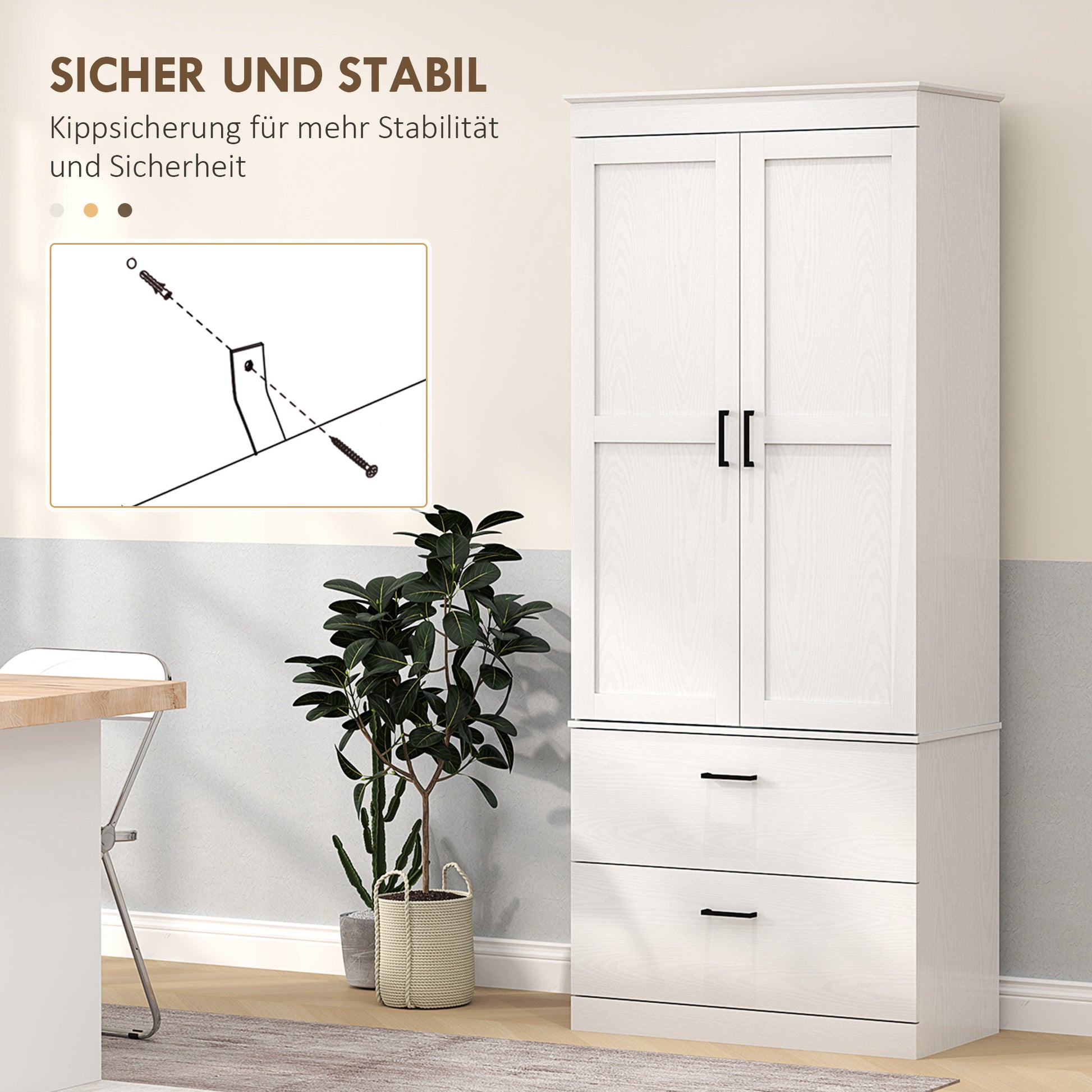 Freistehender Küchenschrank mit verstellbaren Regalen und zwei breiten Schubladen, Wohnzimmer, Küche
