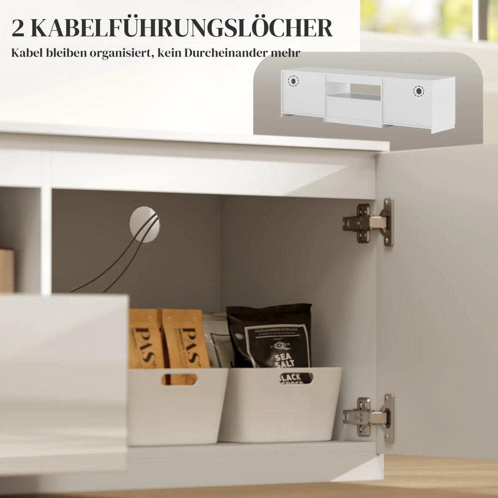 TV-Lowboard, Hochglanz, für Fernseher bis 65'', 3 Fächer, Schublade, 160 x 38 x 43 cm