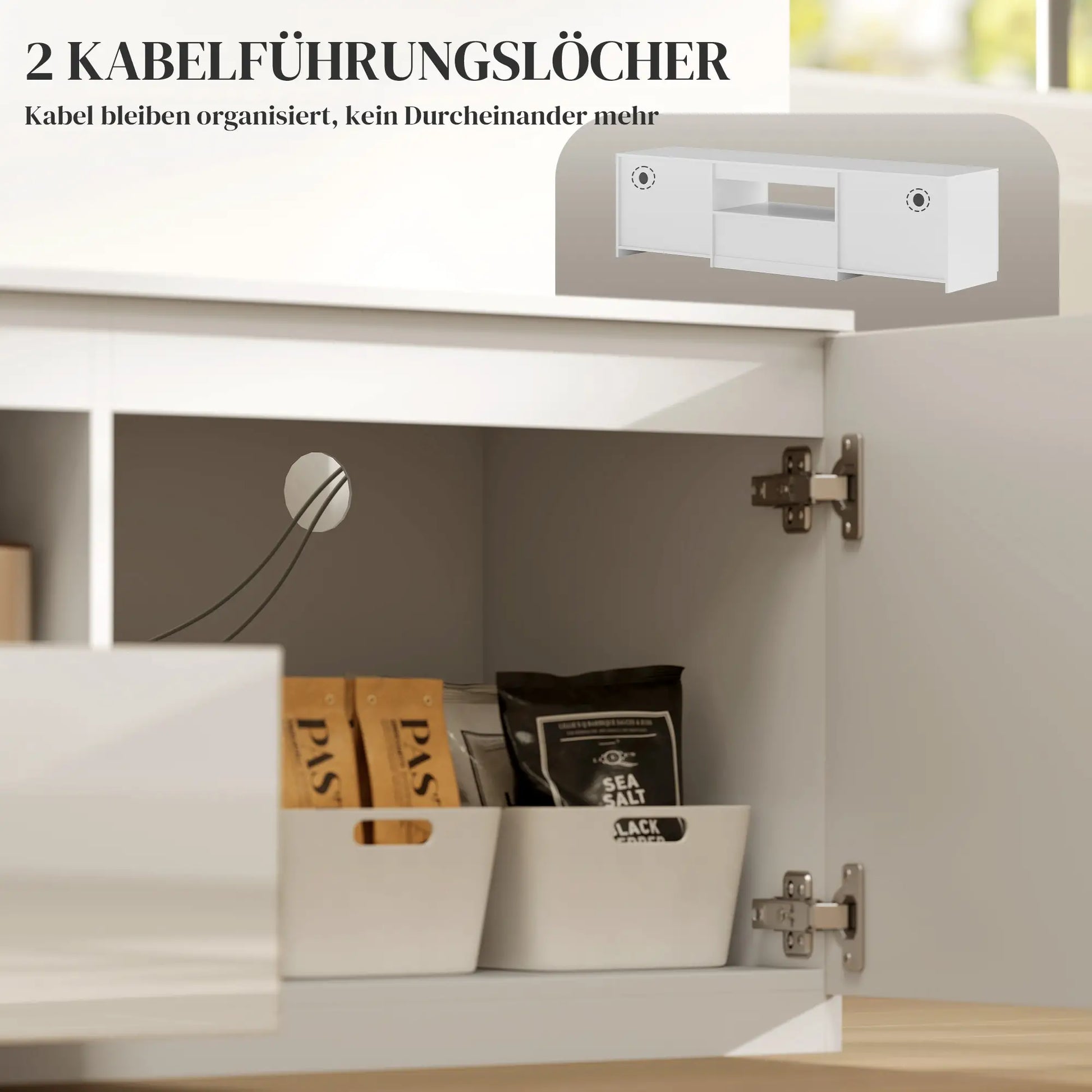 TV-Lowboard, Hochglanz, für Fernseher bis 65'', 3 Fächer, Schublade, 160 x 38 x 43 cm