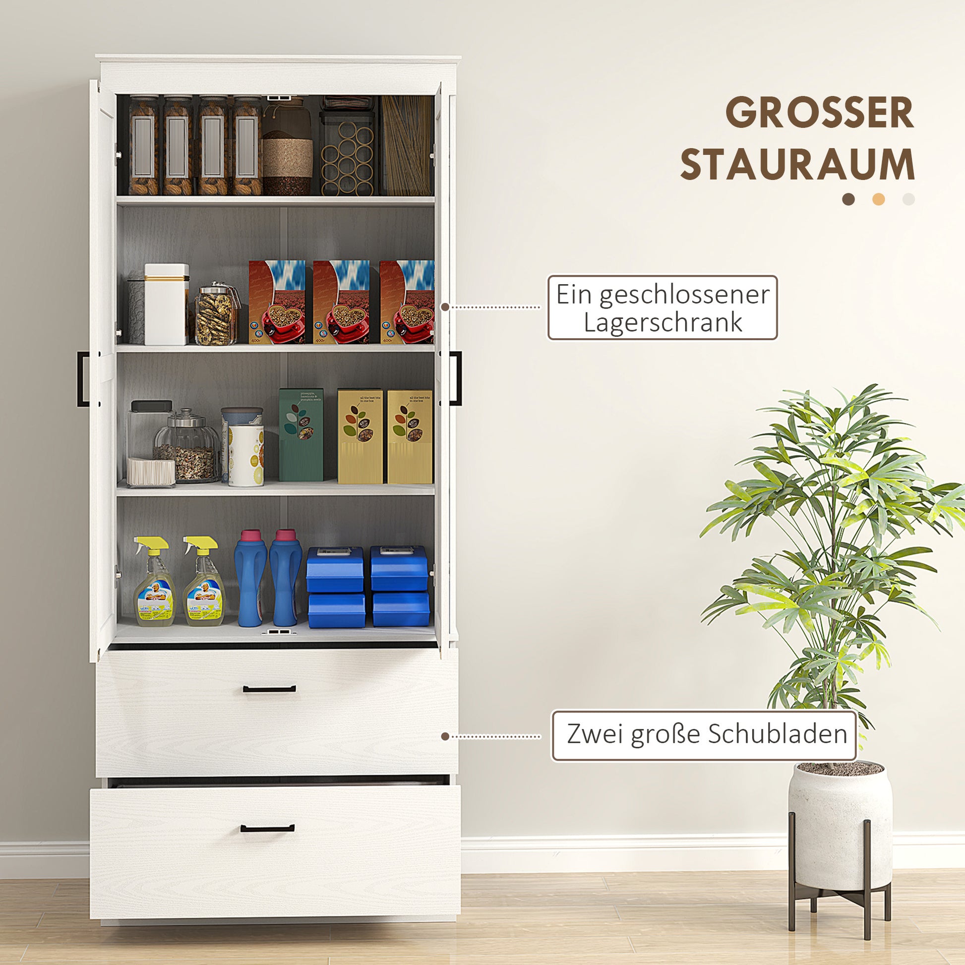 Freistehender Küchenschrank mit verstellbaren Regalen und zwei breiten Schubladen, Wohnzimmer, Küche