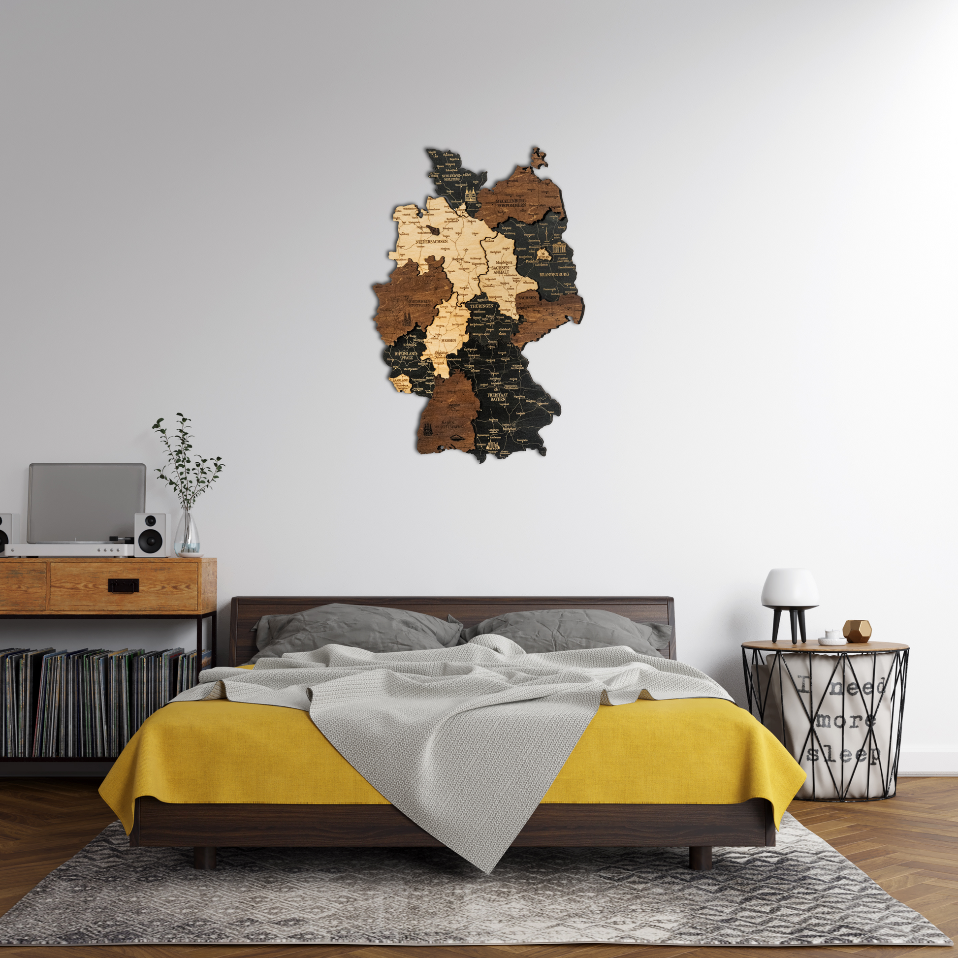 3D Holzkarte Deutschland – Handgefertigte Wanddeko mit Städten & Grenzen