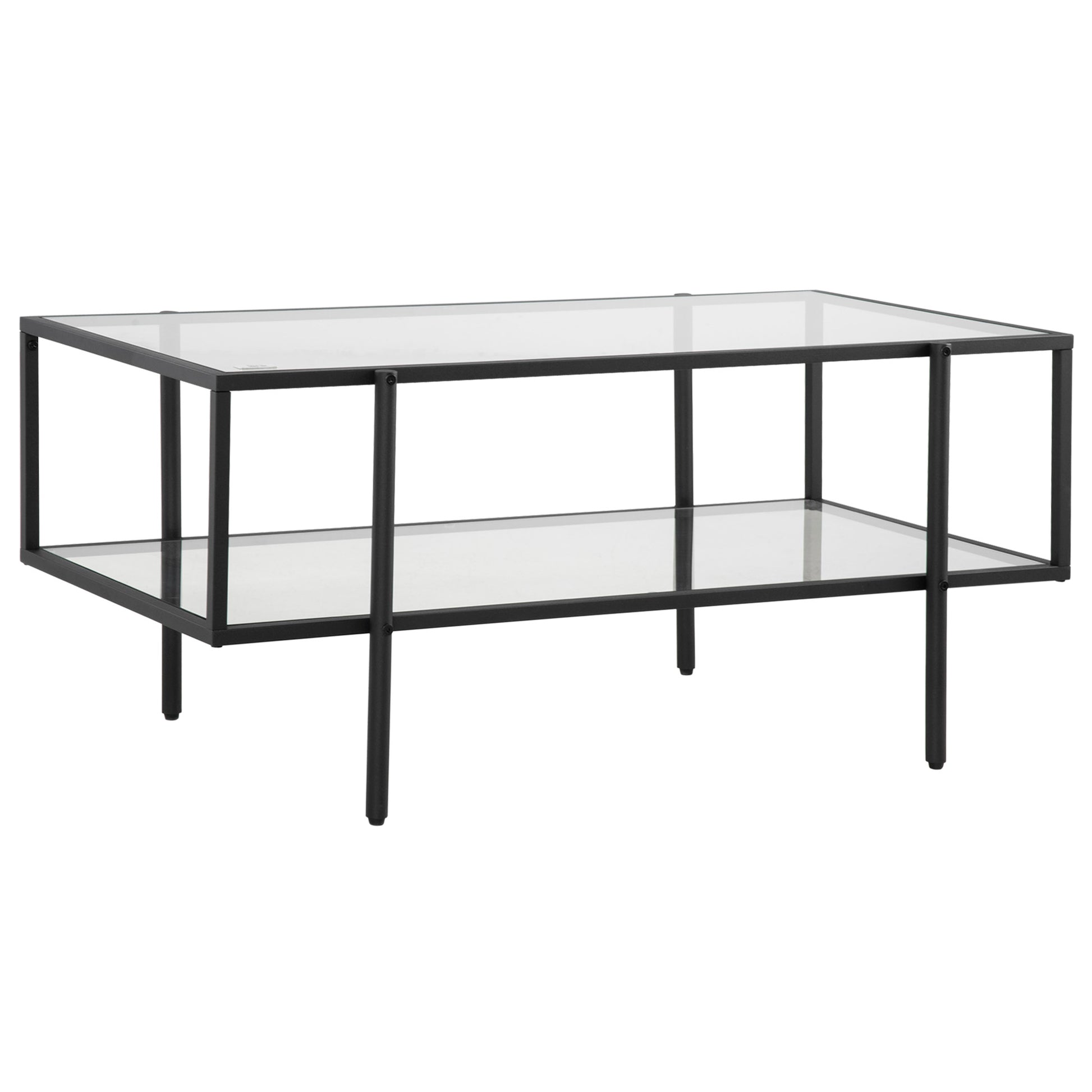 Couchtisch mit Ablage, verstellbare Füße, Stahlrahmen, Glasplatte, 100 x 55 x 45,5 cm