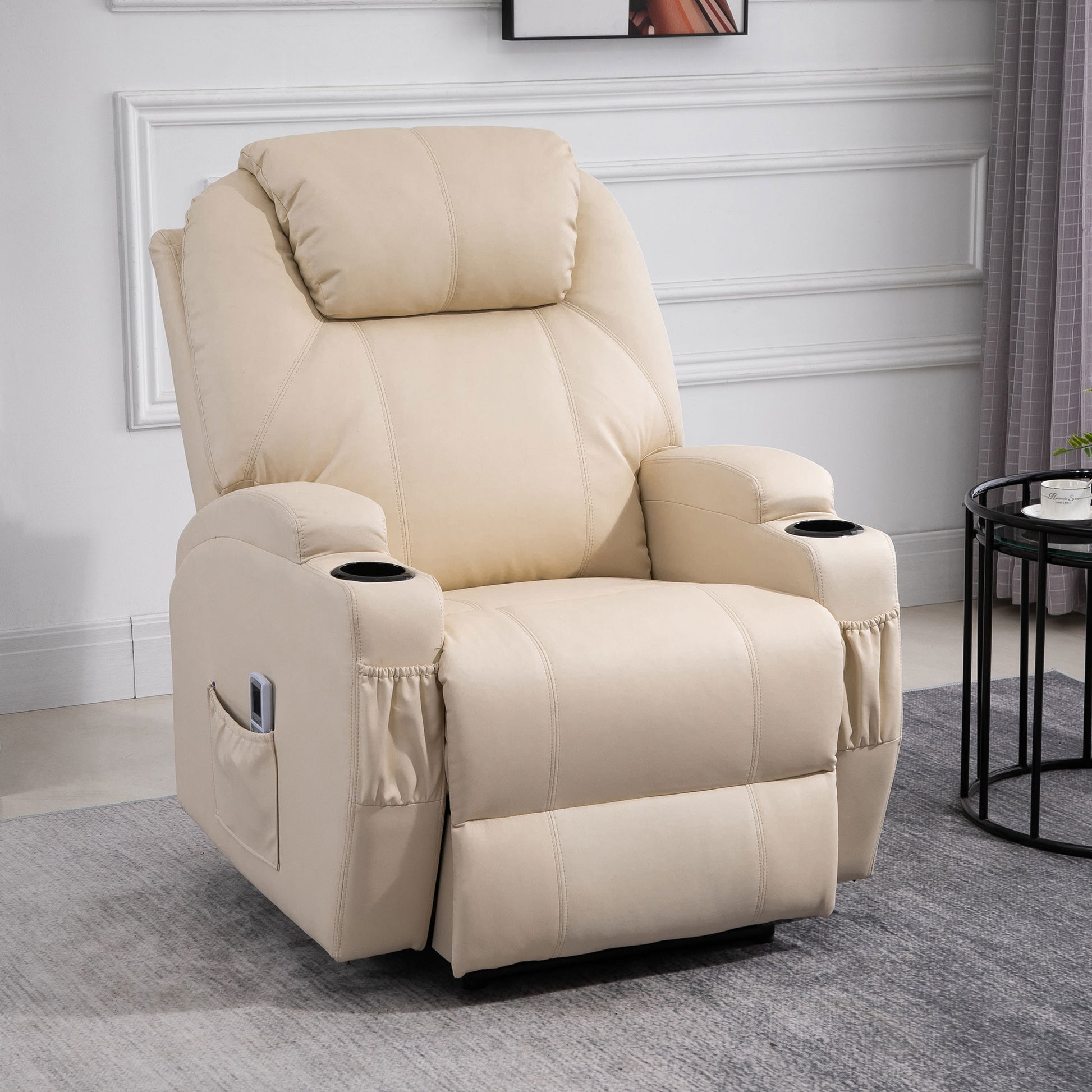 Massagesessel Relaxsessel Massage Liegefunktion Kunstleder Schwarz/Beige 82x97x110cm