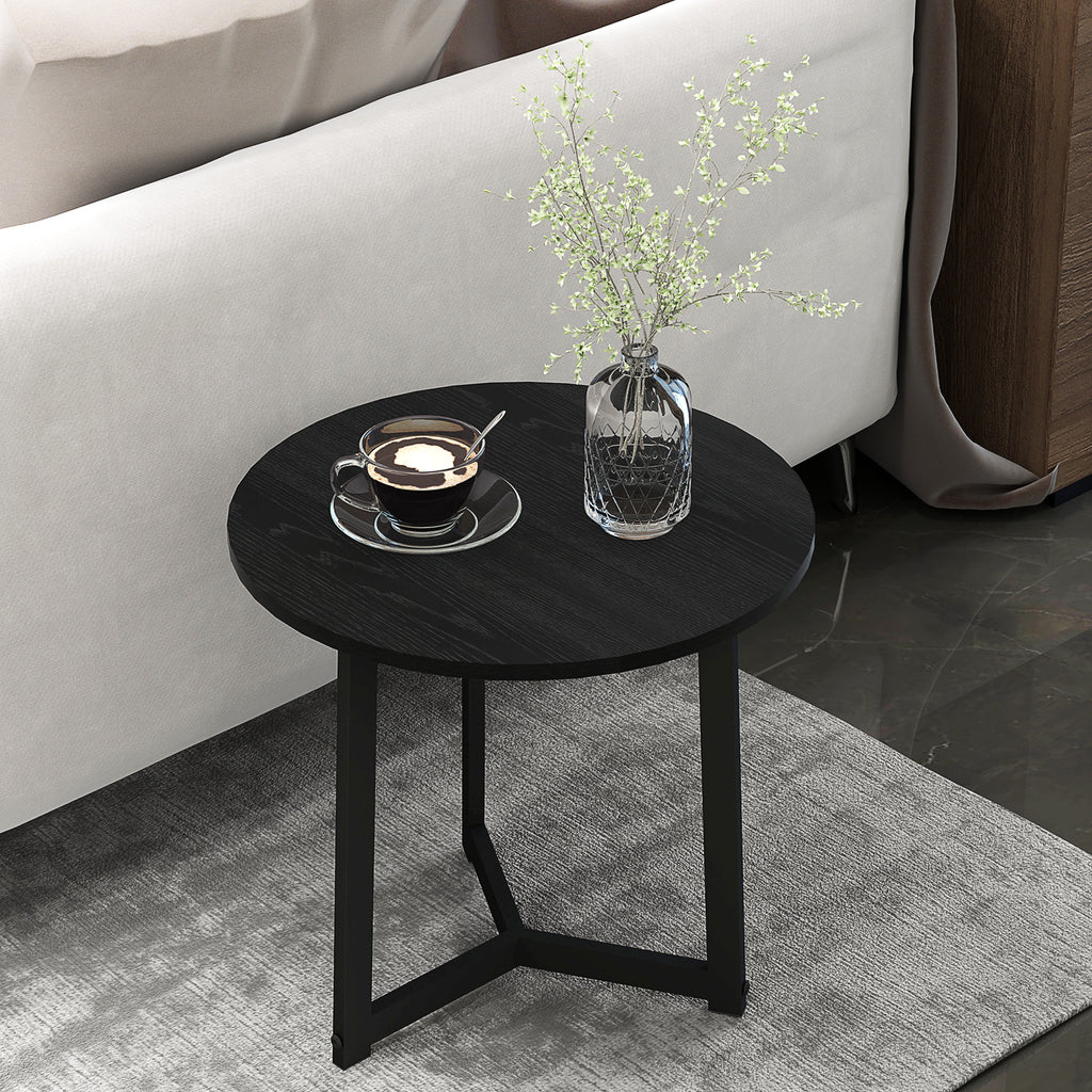 Moderner Couchtisch als 2er-Set, Metallrahmen, MDF, Rundes Design, ineinander verschiebbar
