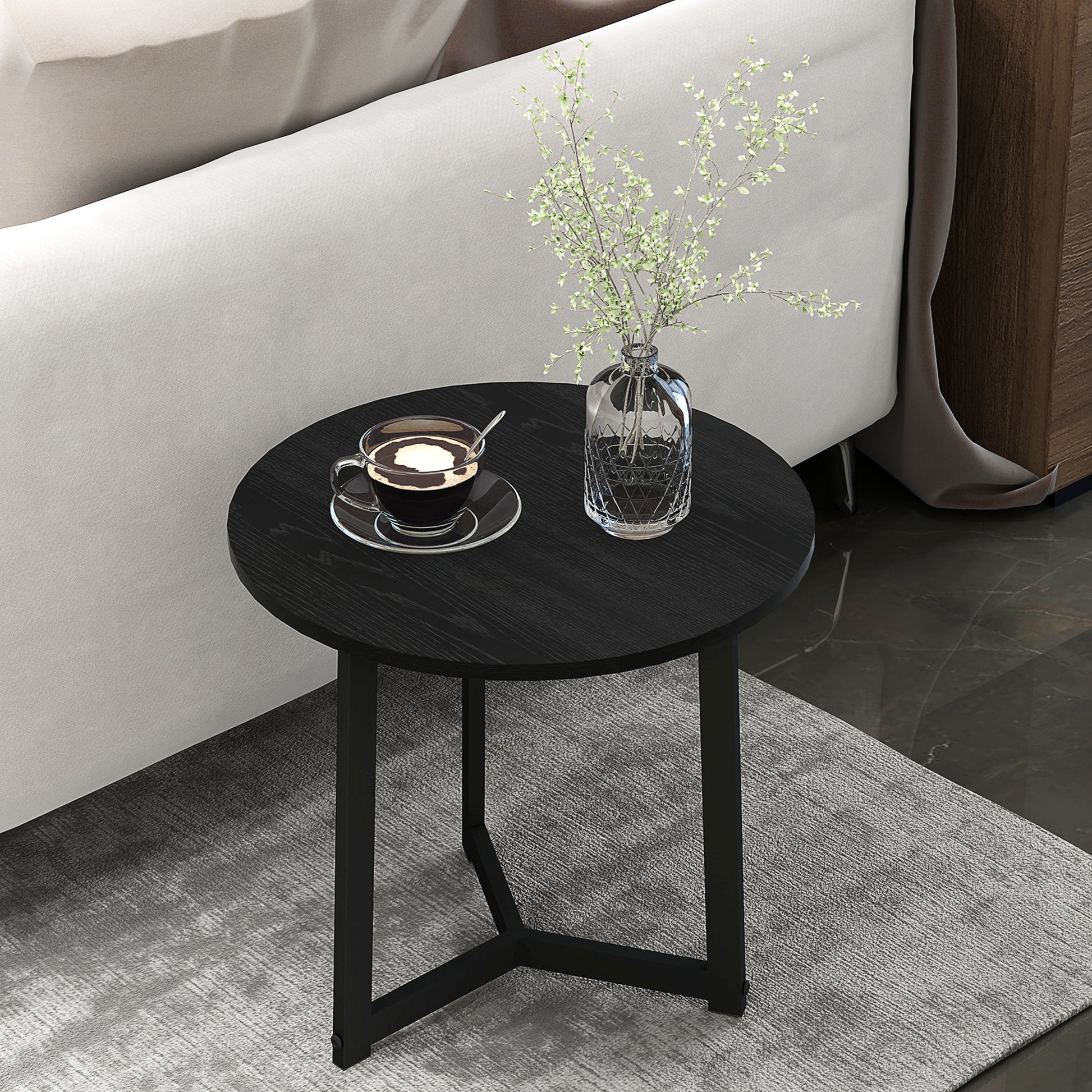 Moderner Couchtisch als 2er-Set, Metallrahmen, MDF, Rundes Design, ineinander verschiebbar
