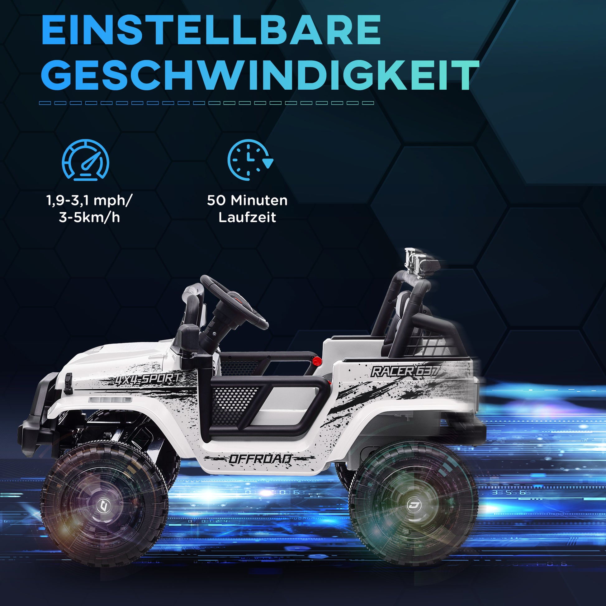 Kinder-Elektroauto mit sanfter Federung, fernsteuerbar, LED-Lichter, Hupe, 12V, Kunststoff und Metall