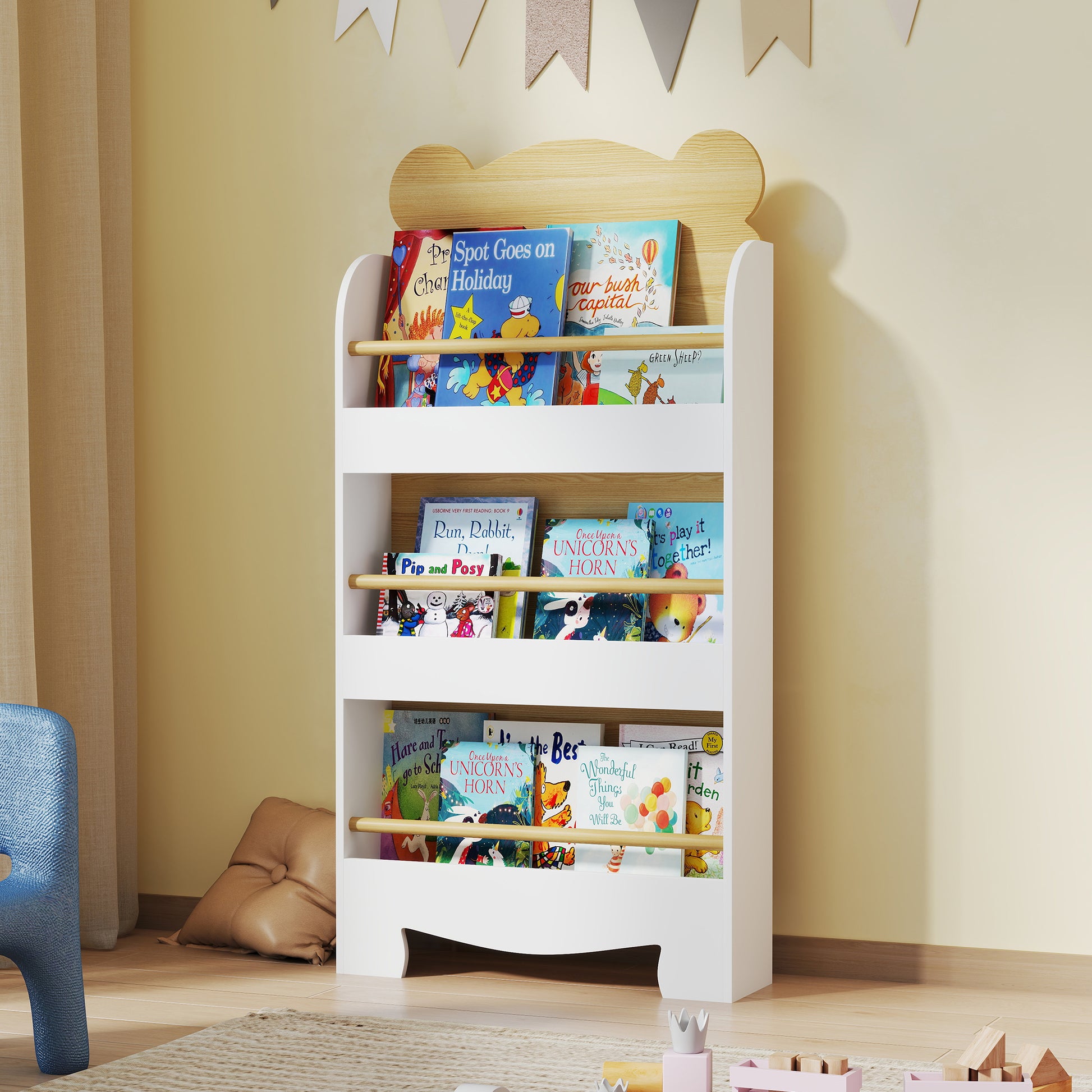 Bücherregal für Kinder Kinderregal mit 3 Ablagen Aufbewahrungsregal aus Holz 55x15x110cm