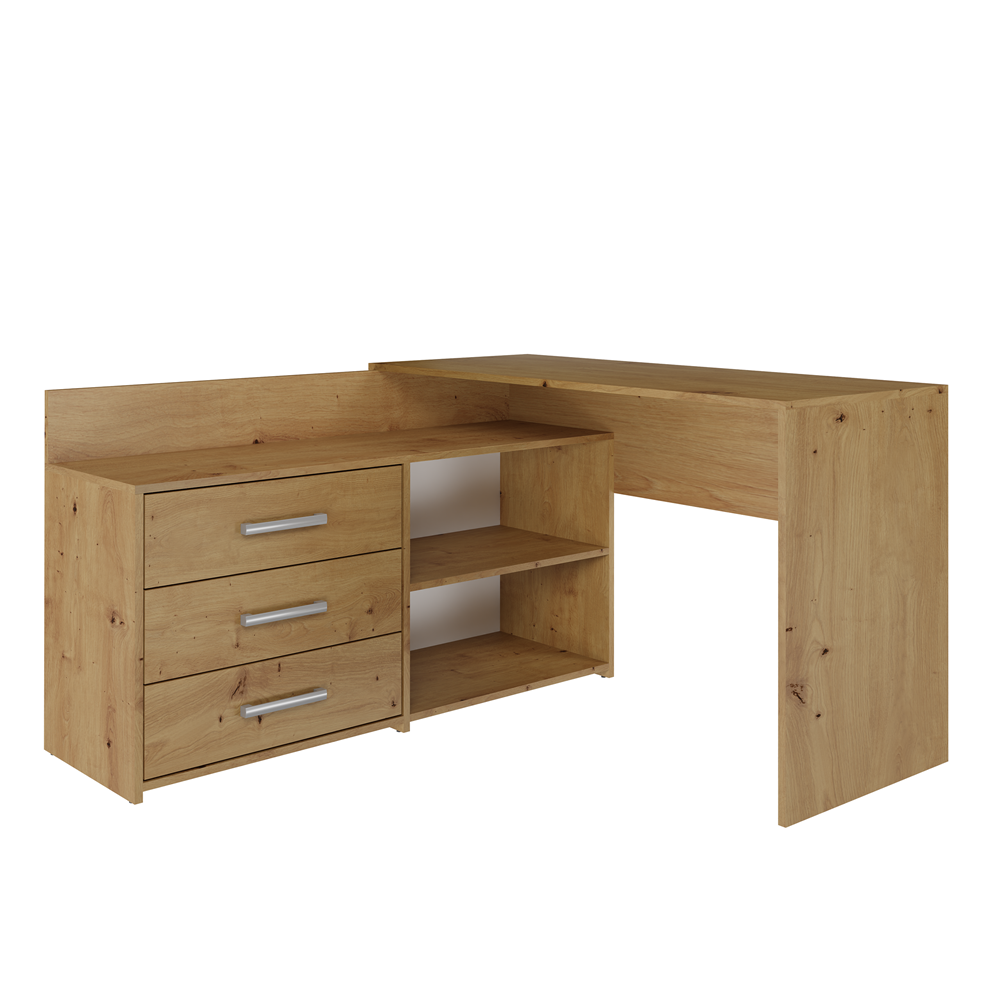 Eckschreibtisch DANY – 120 cm breit, mit 3 Schubladen, mehrere Farben