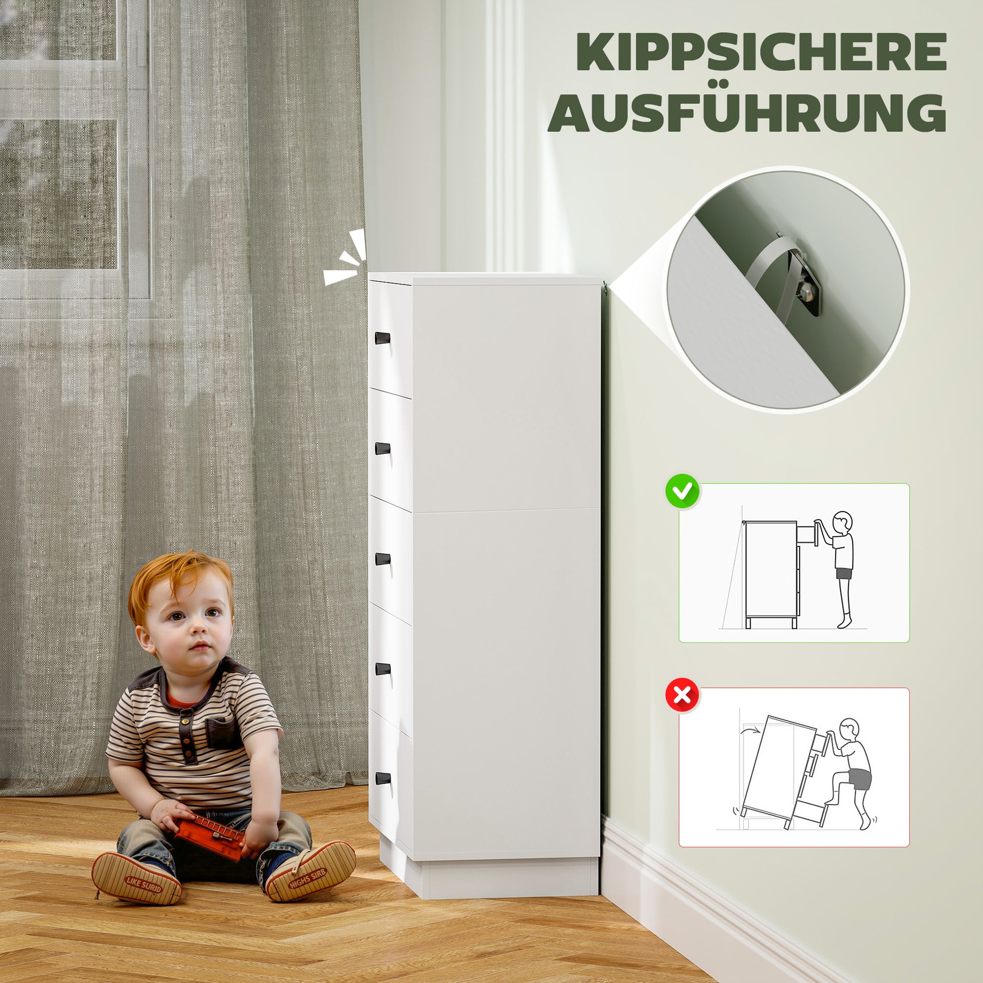 Kommode mit 5 Schubladen Schrank aus Holzwerkstoff im Modern Stil 47 x 29 x 95 cm Weiß