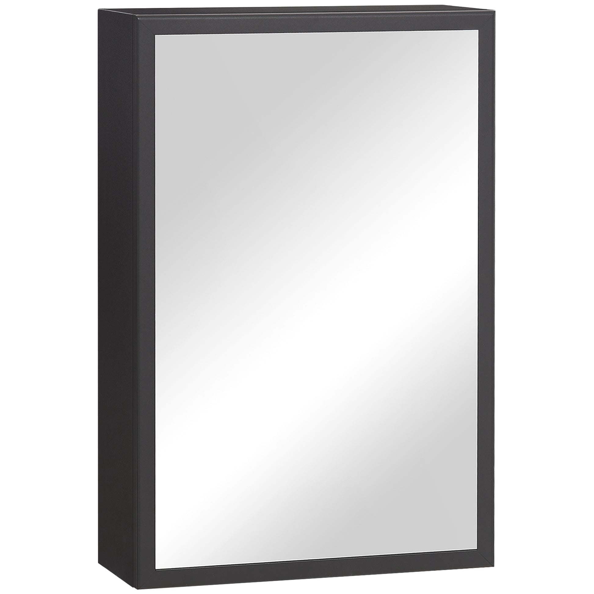 Spiegelschrank, 3 Regalfächer, weiche Scharniere, Stahlgehäuse, schwarz, 40 x 15 x 60 cm