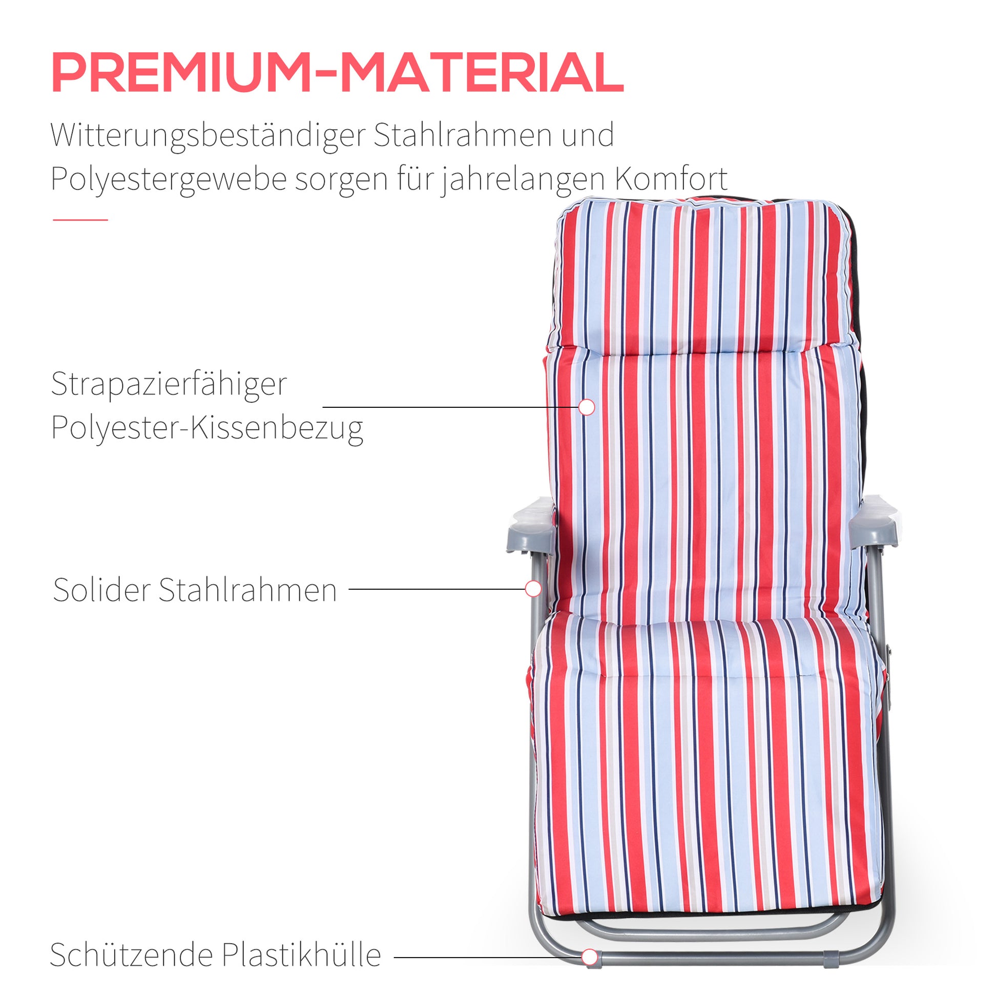 2er-Set Liegestuhl Set mit Kissen, klappbar, 5 Stufen verstellbarer Rückenlehne, Gartenliege Rot