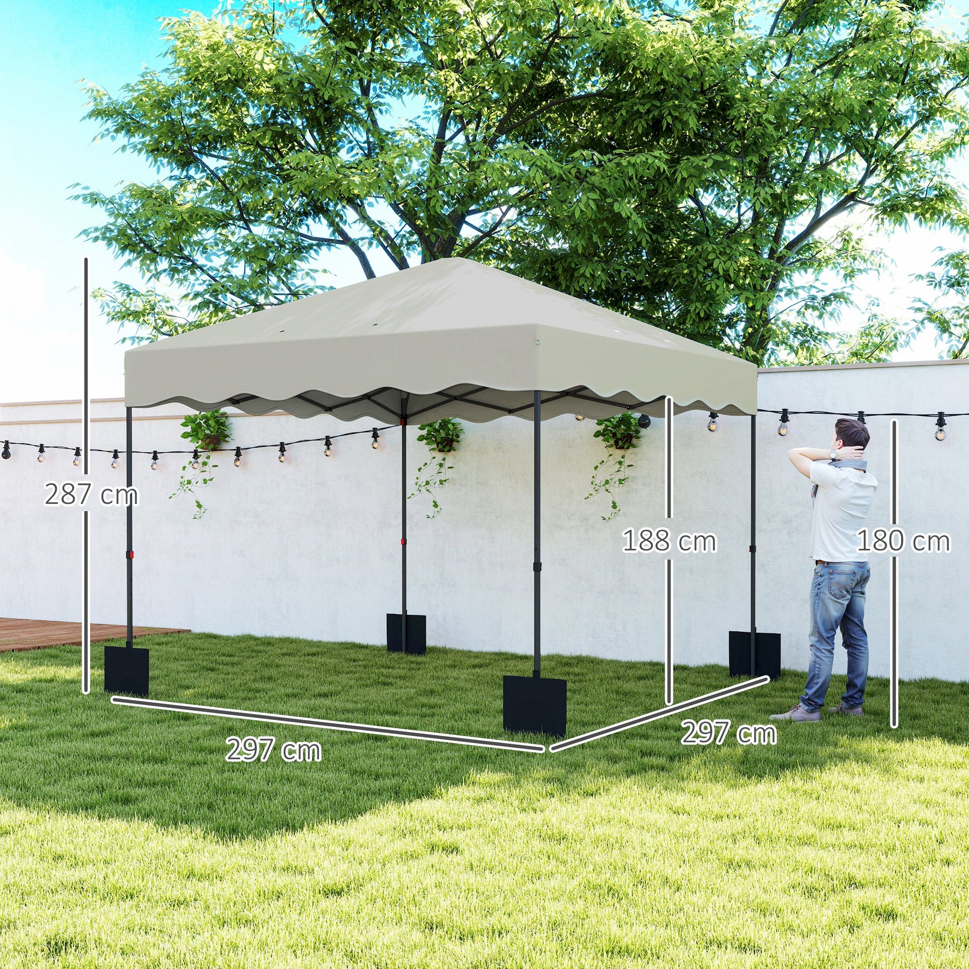 Pop-up-Pavillon 3 x 3m, Höhenverstellbares Gartenzelt, mit Rolltasche, Terrasse, Metall, Stoff