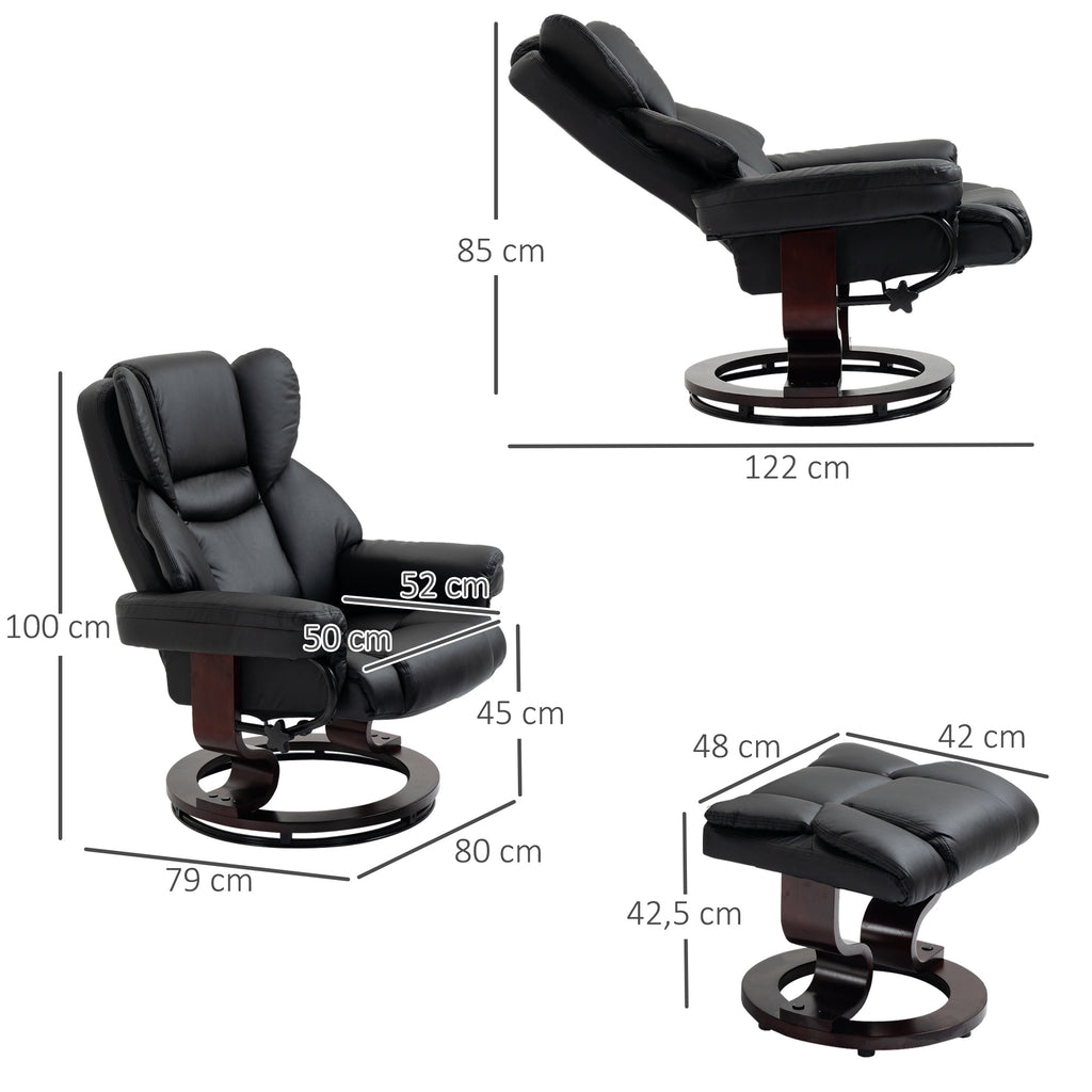 Relaxsessel mit Hocker, Liegefunktion, drehbar, bis 160 kg, Kunstleder, Metallrahmen