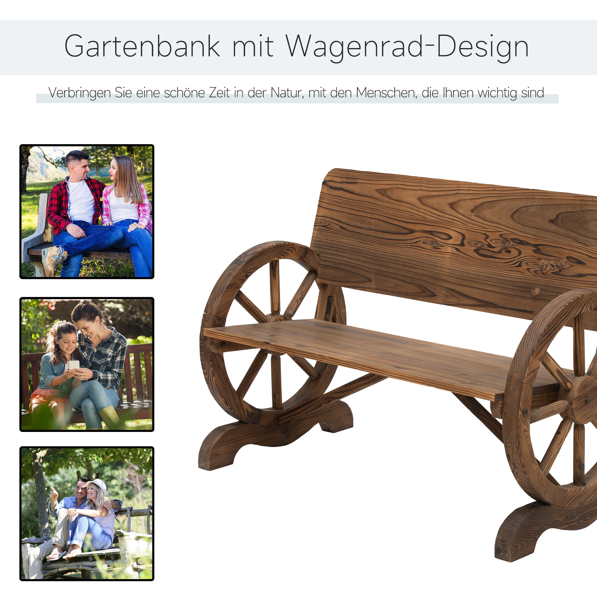 2-Sitzer Gartenbank Massivholz mit Armlehne, 250kg belastbar, Rustikale Bank