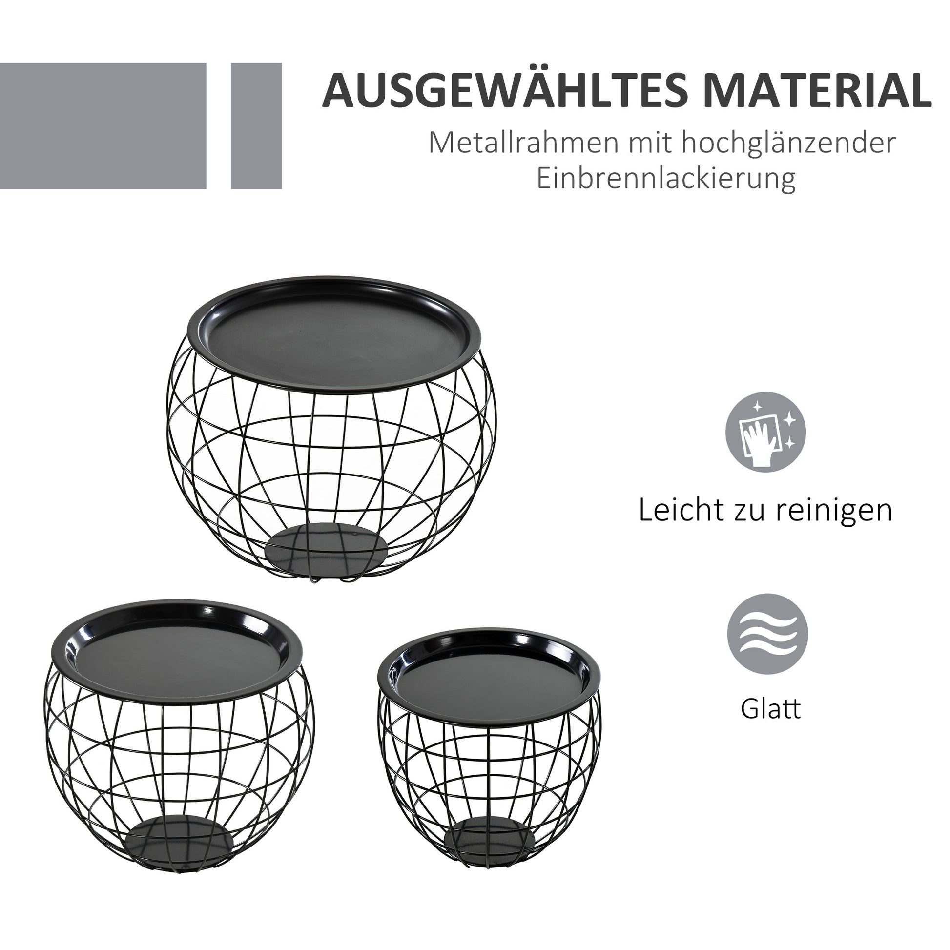 3er Set Couchtisch, Stapeltisch, Beistelltisch, Kaffeetisch, Satztisch, MDF, Natur+Schwarz