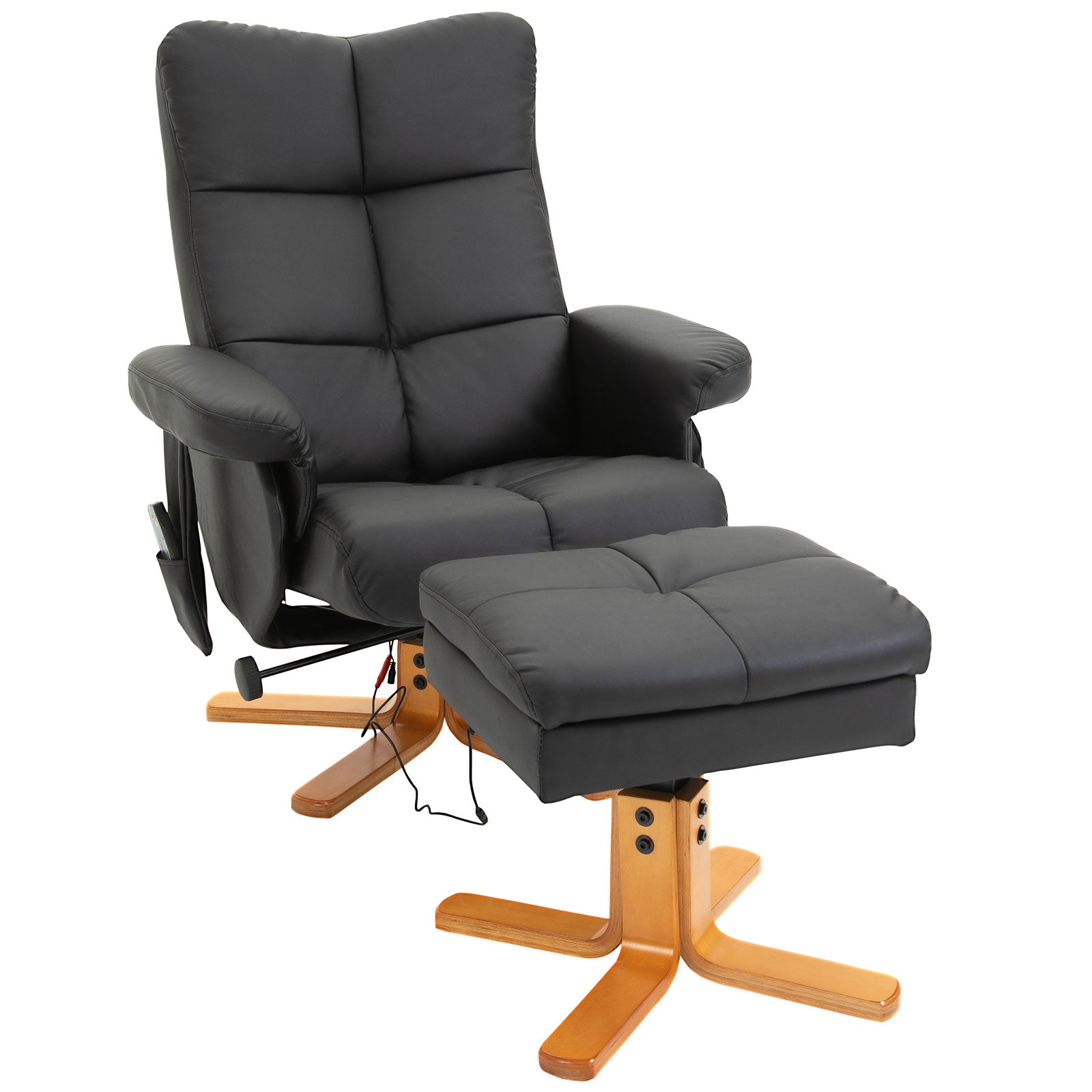 Massagesessel mit Liegefunktion und Fußhocker, 145°-Neigung, Polyester/Kunstleder, 80 x 86 x 99 cm