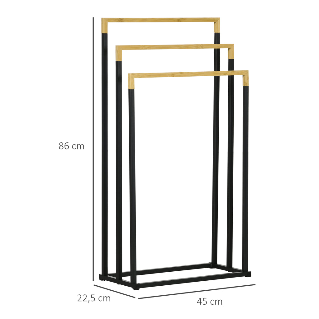 Handtuchalter-Set 3 Handtuchstangen, Industriedesign, Bambus, 45 x 22,5 x 86 cm