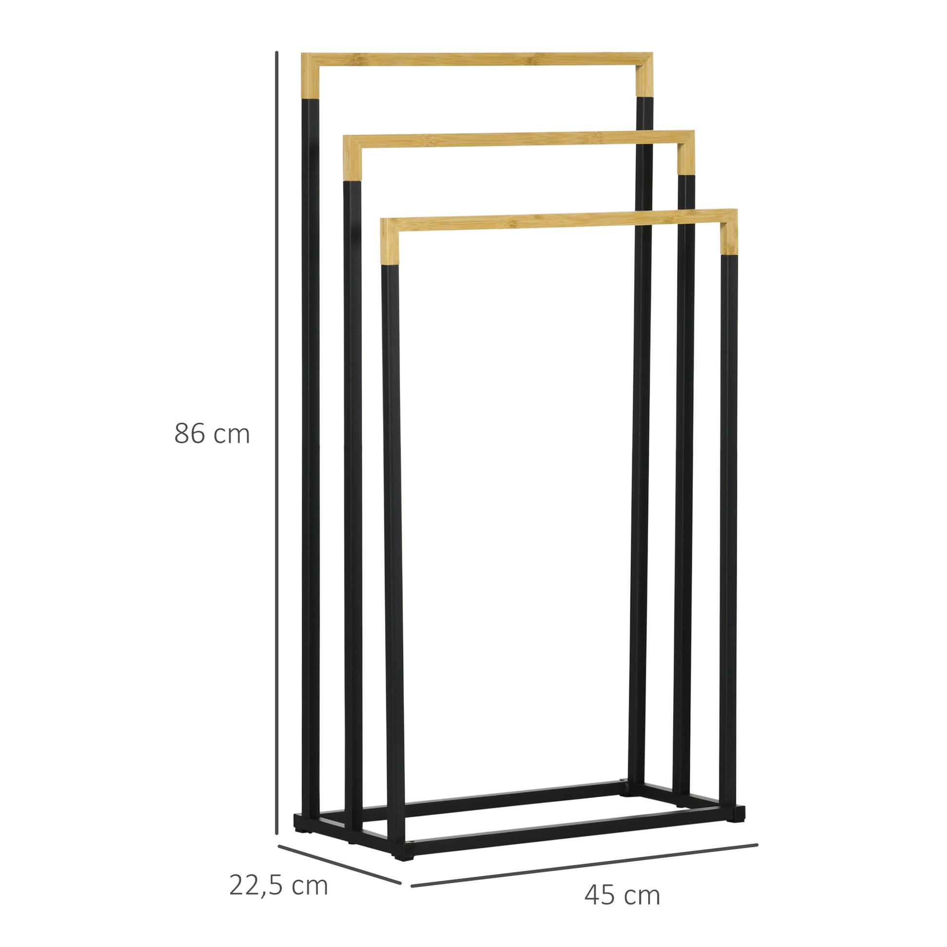Handtuchalter-Set 3 Handtuchstangen, Industriedesign, Bambus, 45 x 22,5 x 86 cm