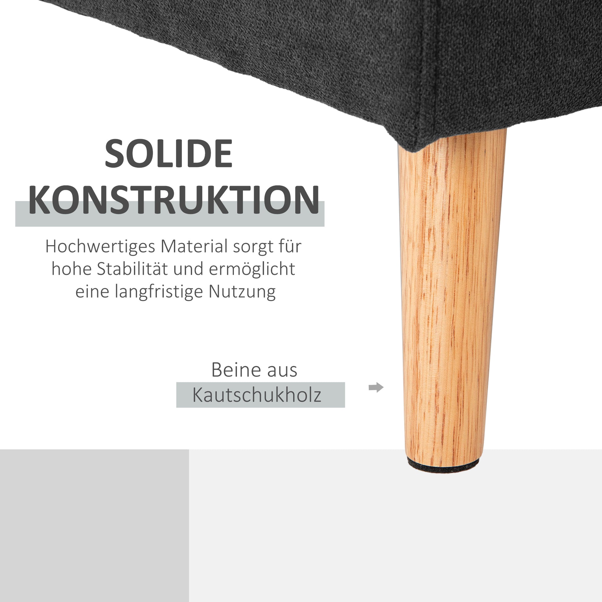 Ecksofa L-Form graue Eckcouch mit Chaiselongue Leinenoptik für 3 Personen 193x136x85cm Schwarz