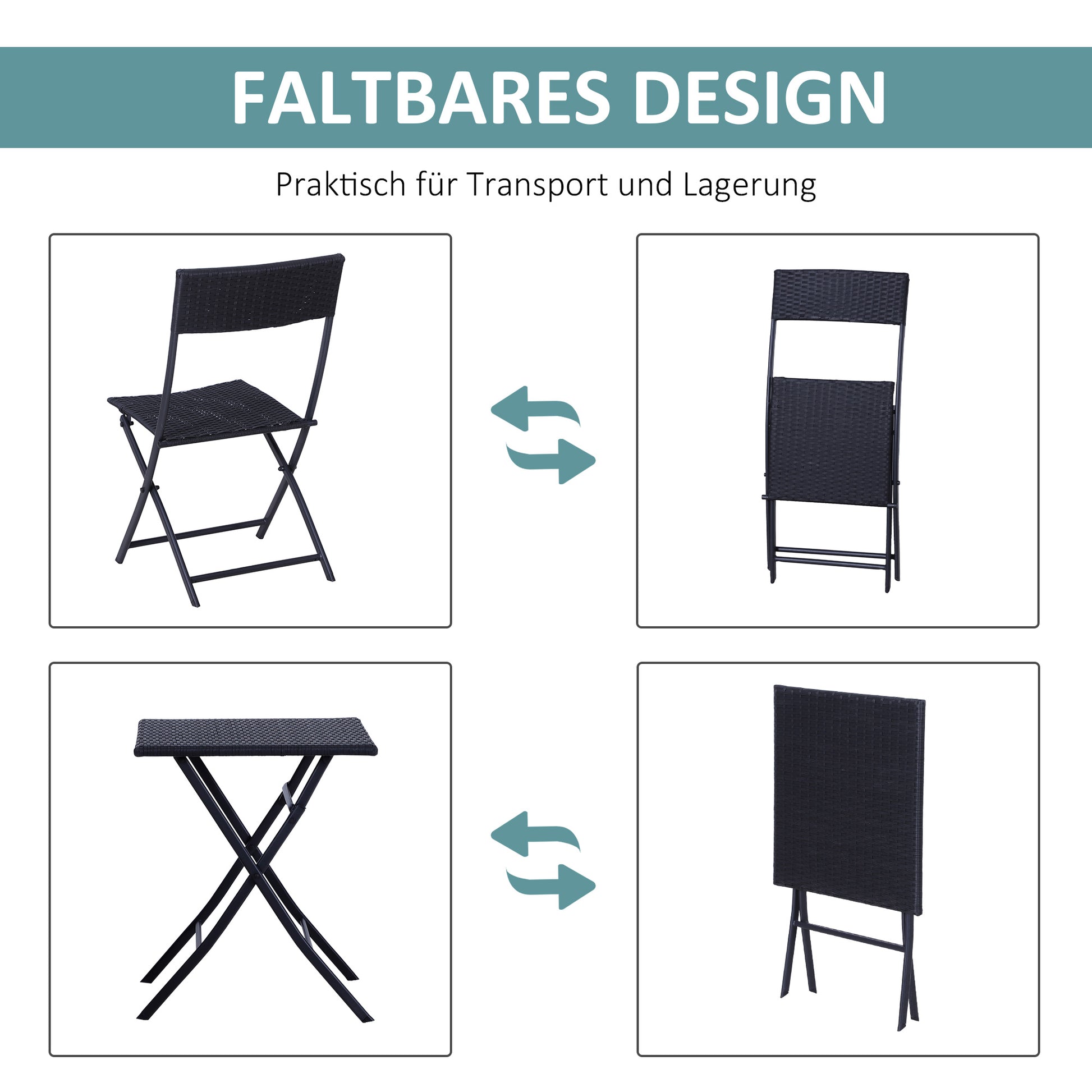 Polyrattan Bistroset für 2 Personen Sitzgruppe Rattan Gartenmöbel Set Garnitur
