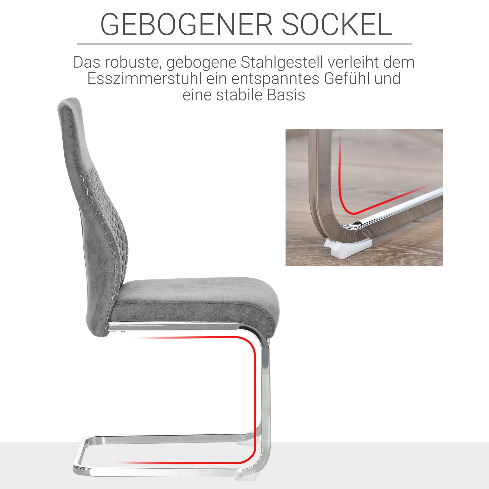 4er-Set Freischwinger Esszimmerstühle 4-teilig Küchenstühle, Mikrofaser, Grau