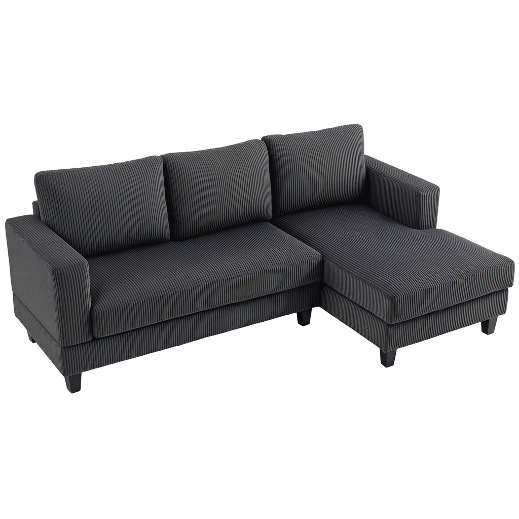 Ecksofa mit Chaiselongue 3 Sitzer L Form Gepolsterte mit Cord-Optik, Hochdichtem Schaumstoff, 214 x 134 x 87 cm Dunkelgrau