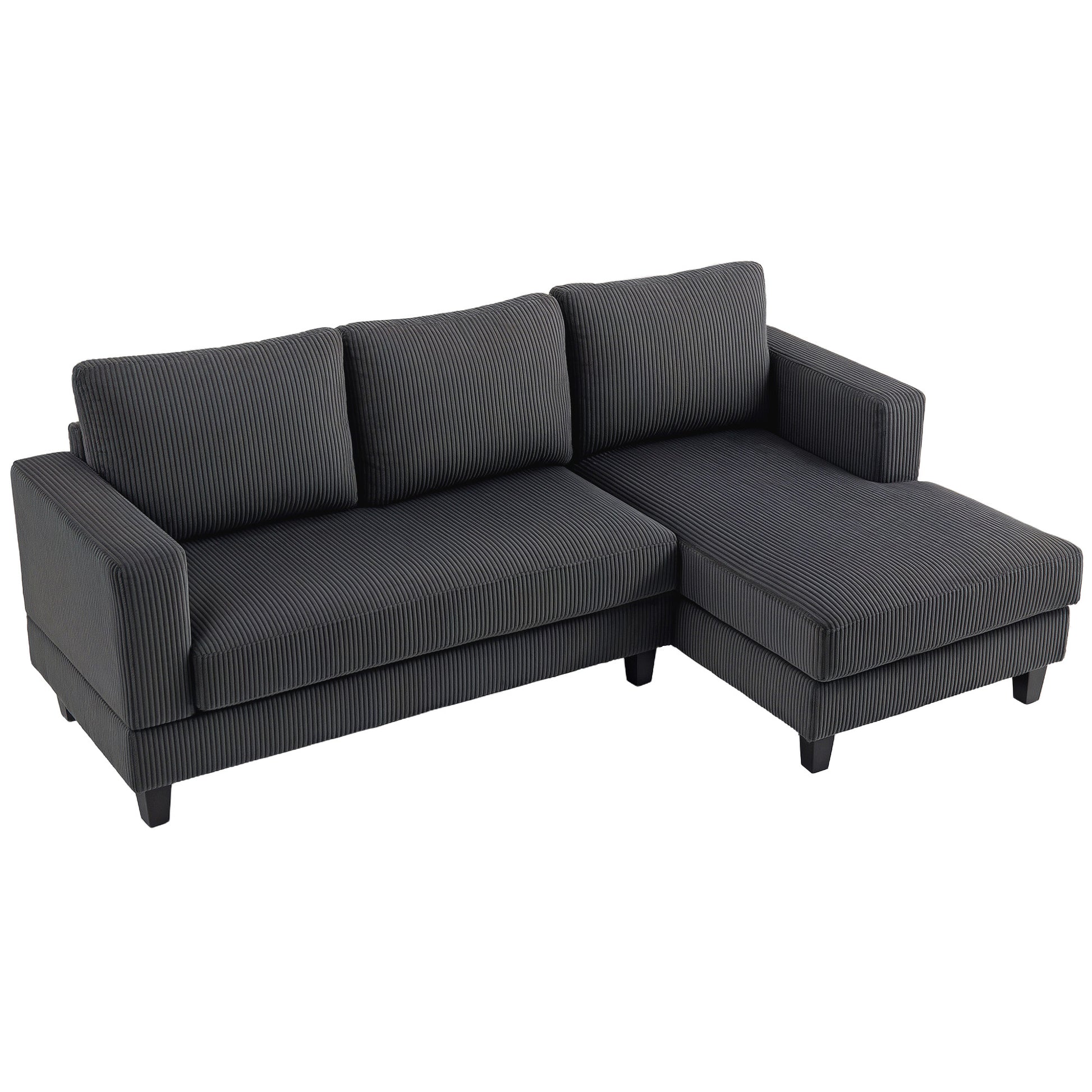 Ecksofa mit Chaiselongue 3 Sitzer L Form Gepolsterte mit Cord-Optik, Hochdichtem Schaumstoff, 214 x 134 x 87 cm Dunkelgrau