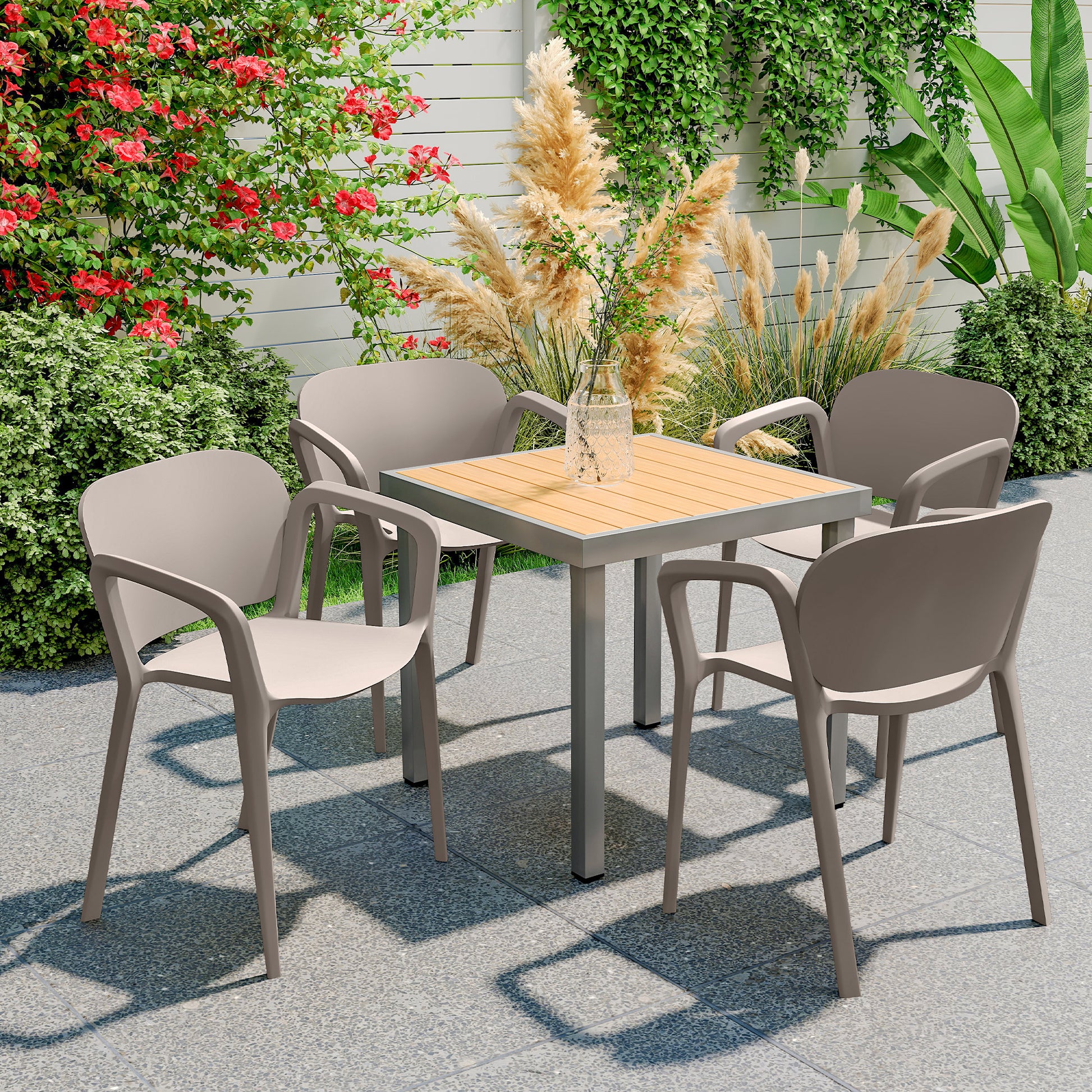Gartenstuhl 4er Set wetterfest, Stapelstuhl mit Armlehne Rückenlehne bis 120 kg belastbar