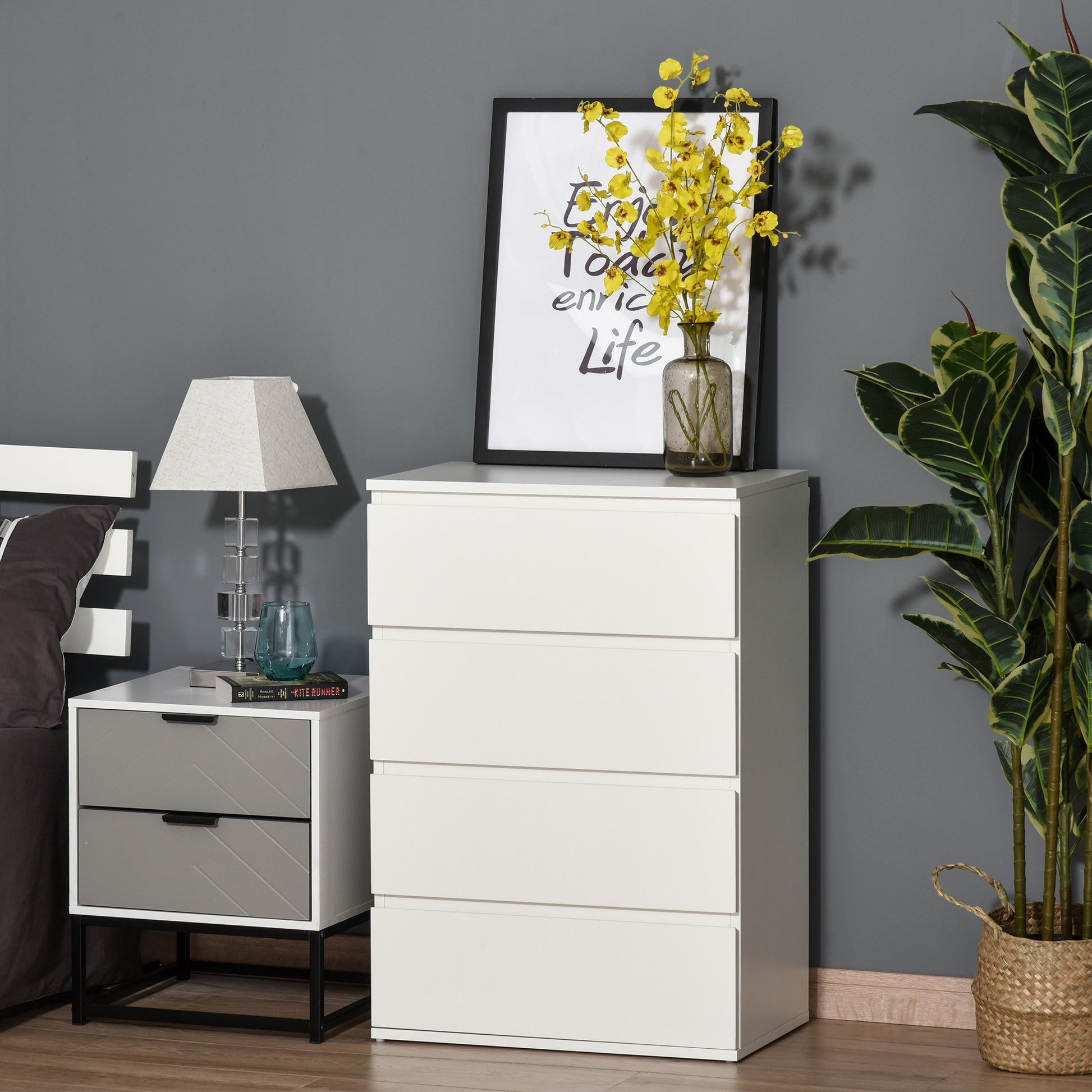 Kommode Sideboard Schubladenkommode, 4 Schubladen, 55 cm x 33 cm x 80 cm, Weiß