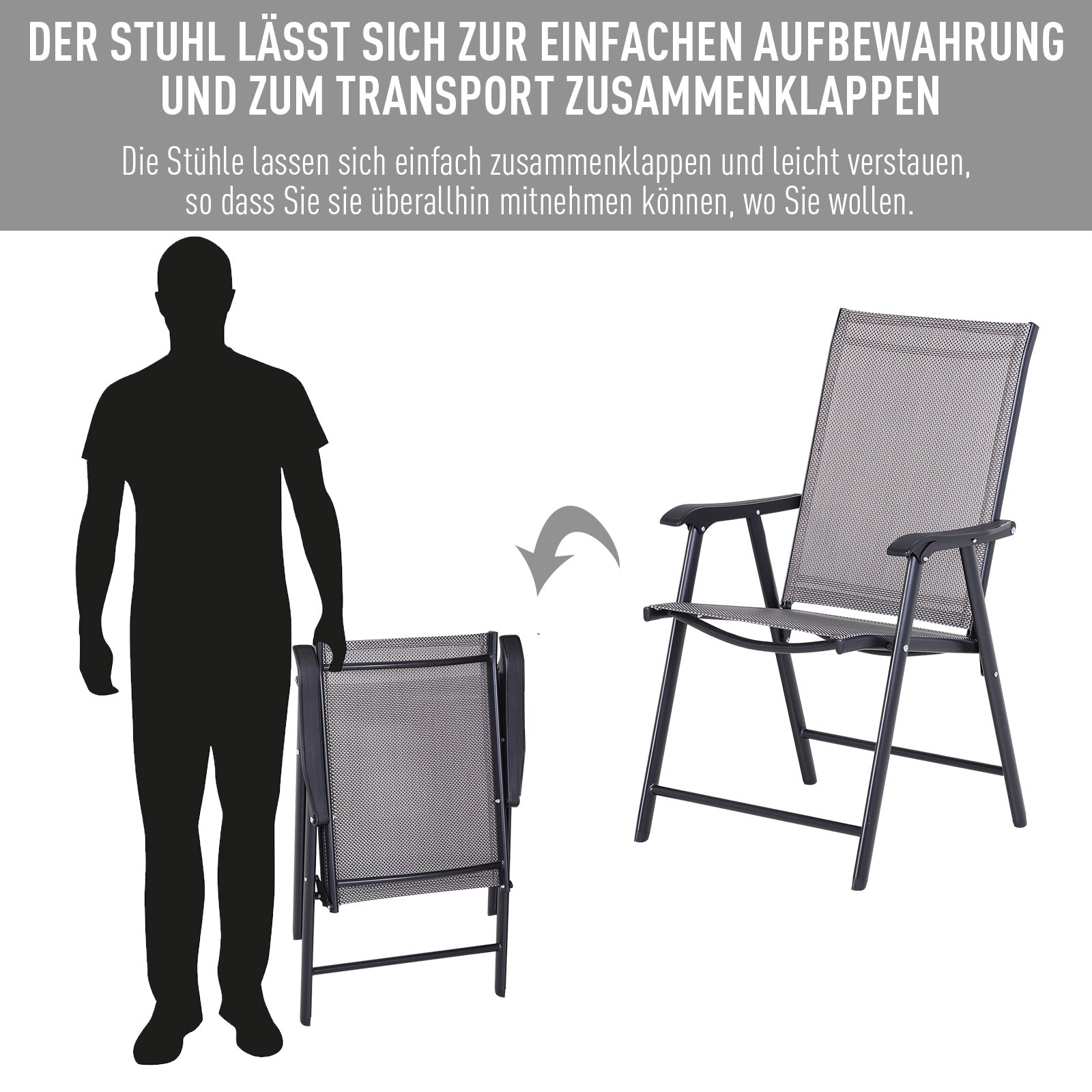 Klappstuhl mit Armlehne 2er Set Campingstuhl Angelstuhl Metall 58 x 64 x 94 cm