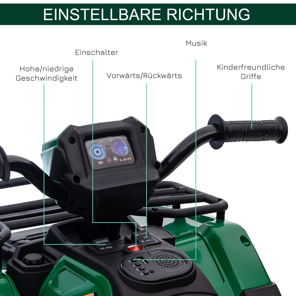 Kinder-Elektroquad, max. 4 km/h, ab 3 Jahren, LED-Scheinwerfer, Musikanschluss, 88 x 45 x 50 cm