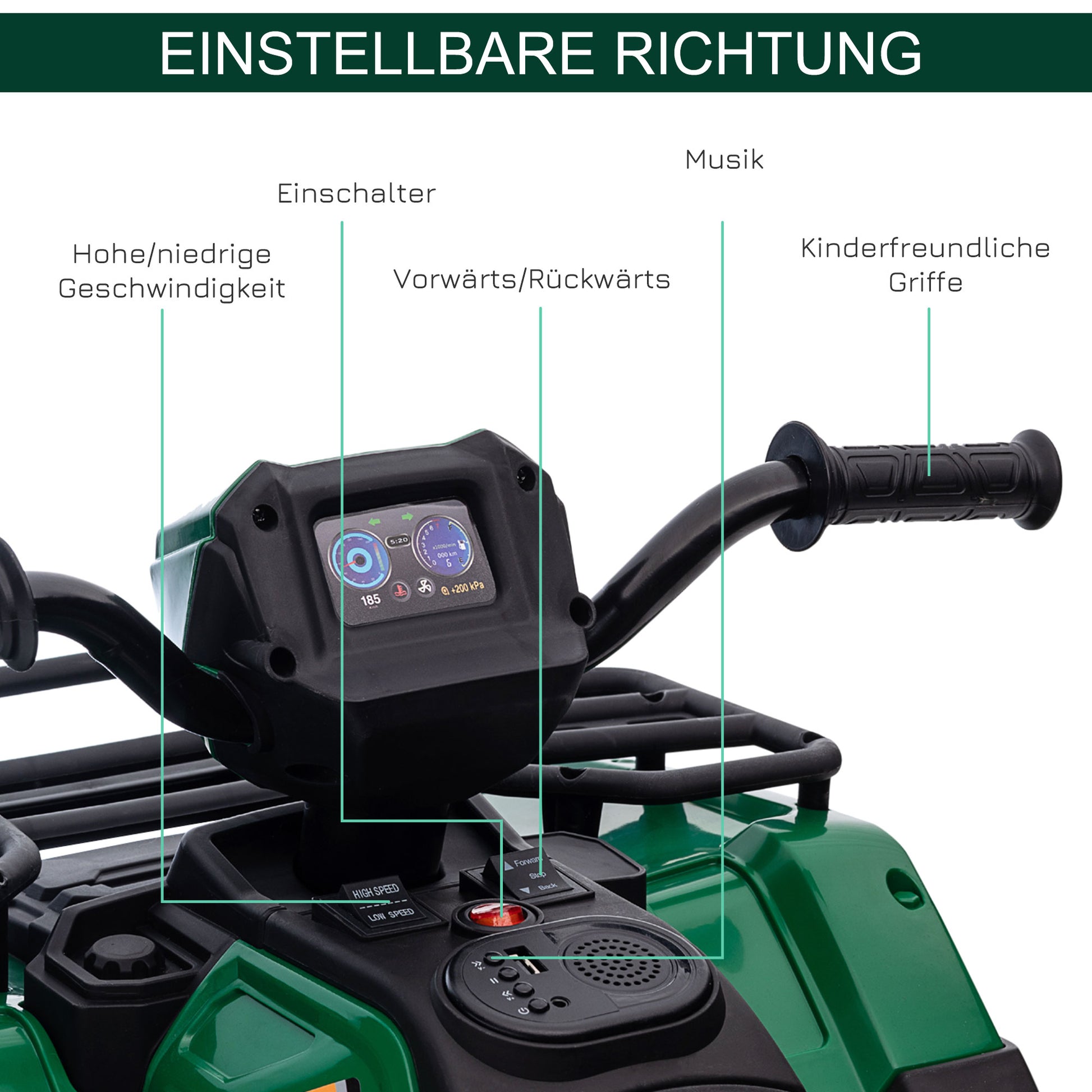 Kinder-Elektroquad, max. 4 km/h, ab 3 Jahren, LED-Scheinwerfer, Musikanschluss, 88 x 45 x 50 cm