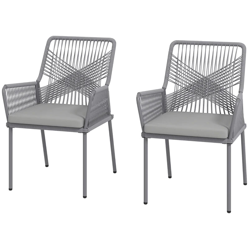 2er-Set Gartenstühle, Terrassenstühle, waschbare Kissen, Stahl, Rattan, Dunkelgrau