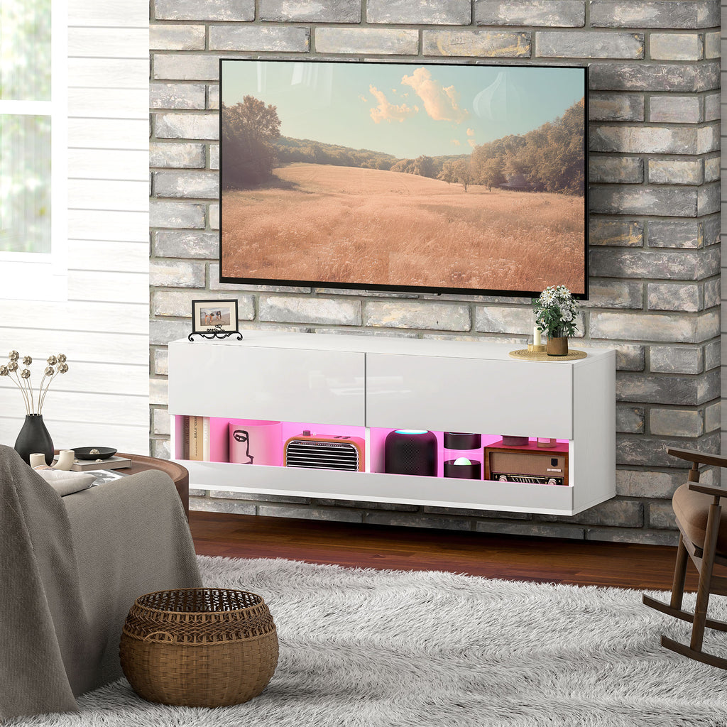 TV-Hängeschrank mit LED-Beleuchtung, 16 Blinkmodi, Wandmontierter TV-Schrank, Offene Regale