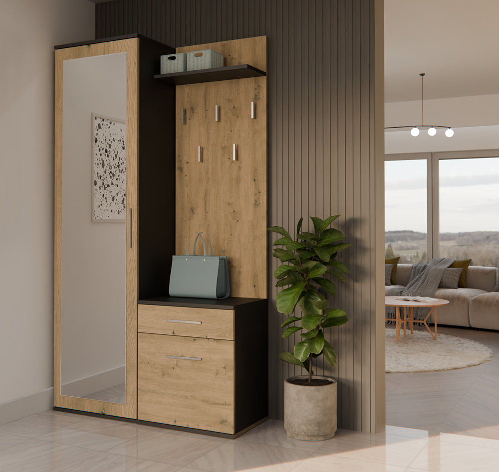 Garderobenset DUO mit Spiegel – Kleiderschrank, Schuhschrank & Garderobe