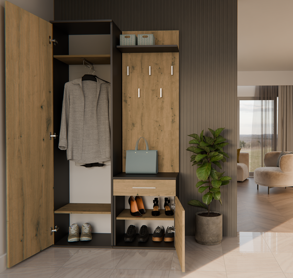 Garderobenset DUO mit Spiegel – Kleiderschrank, Schuhschrank & Garderobe