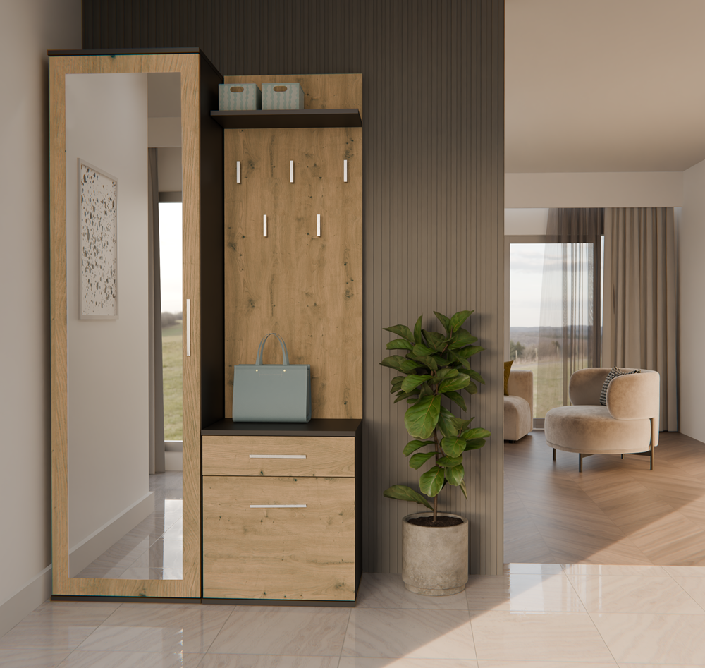 Garderobenset DUO mit Spiegel – Kleiderschrank, Schuhschrank & Garderobe